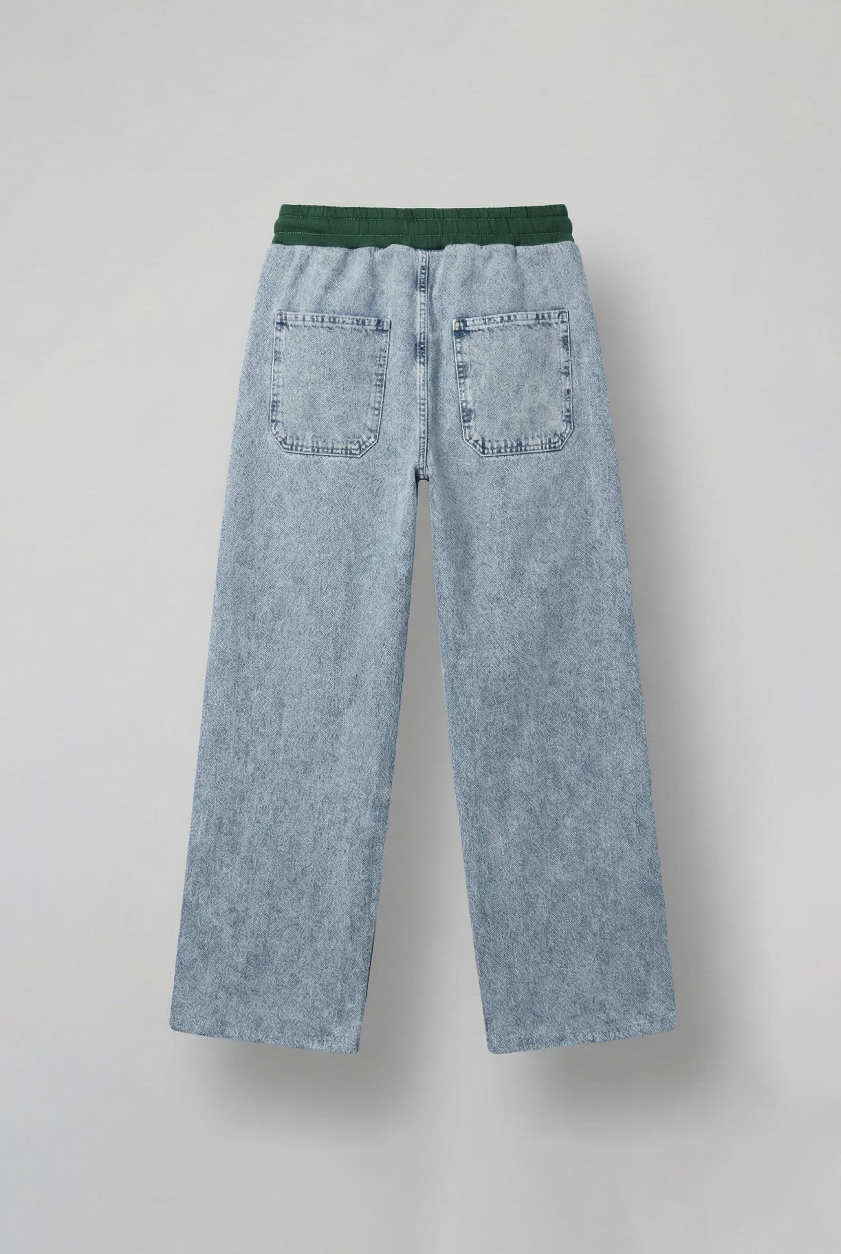 Erkek Baggy Fit Şerit Detaylı Duo Jean Yeşil