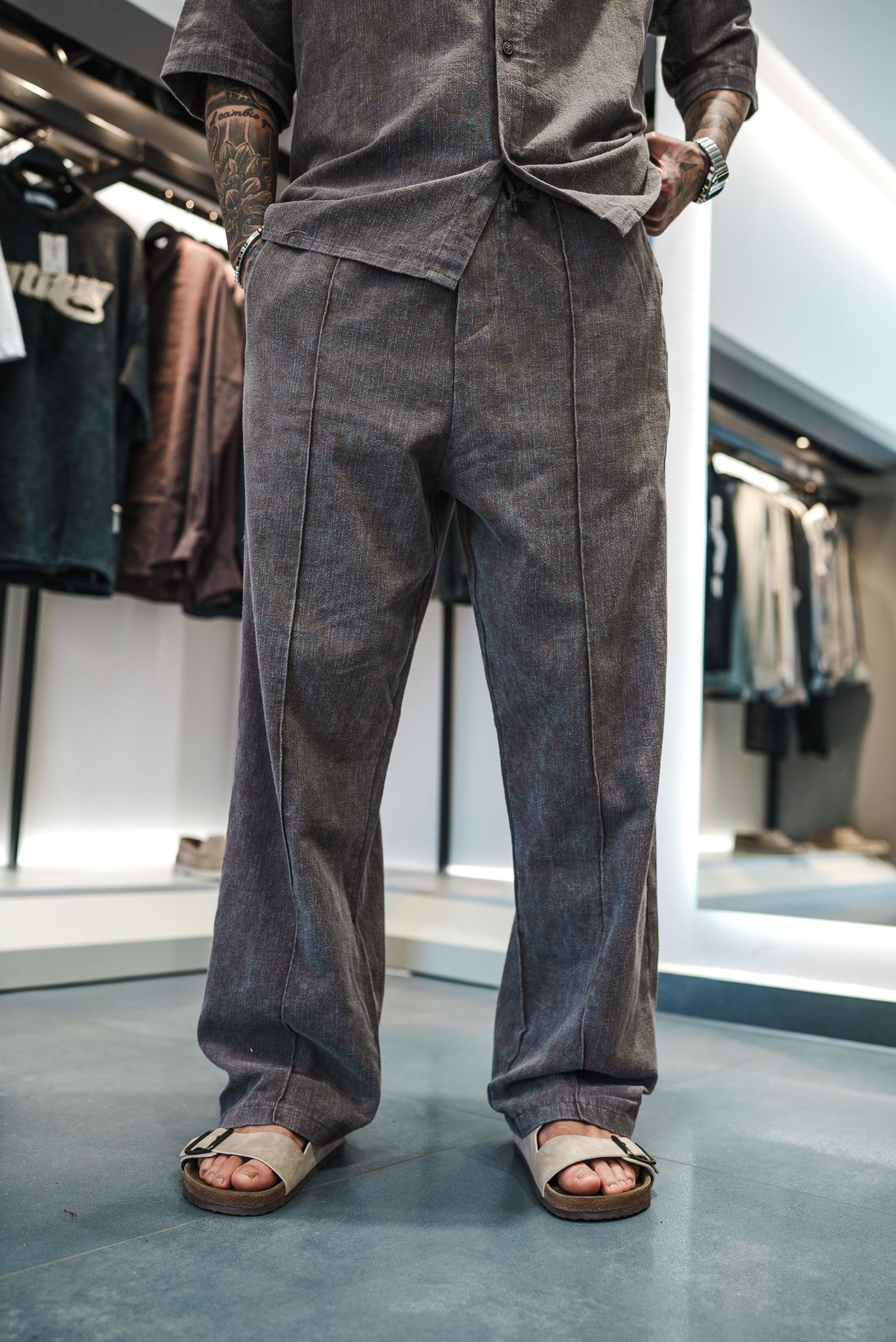 Erkek Baggy Fit Yıkamalı Beli Lastikli Pantolon Kahve