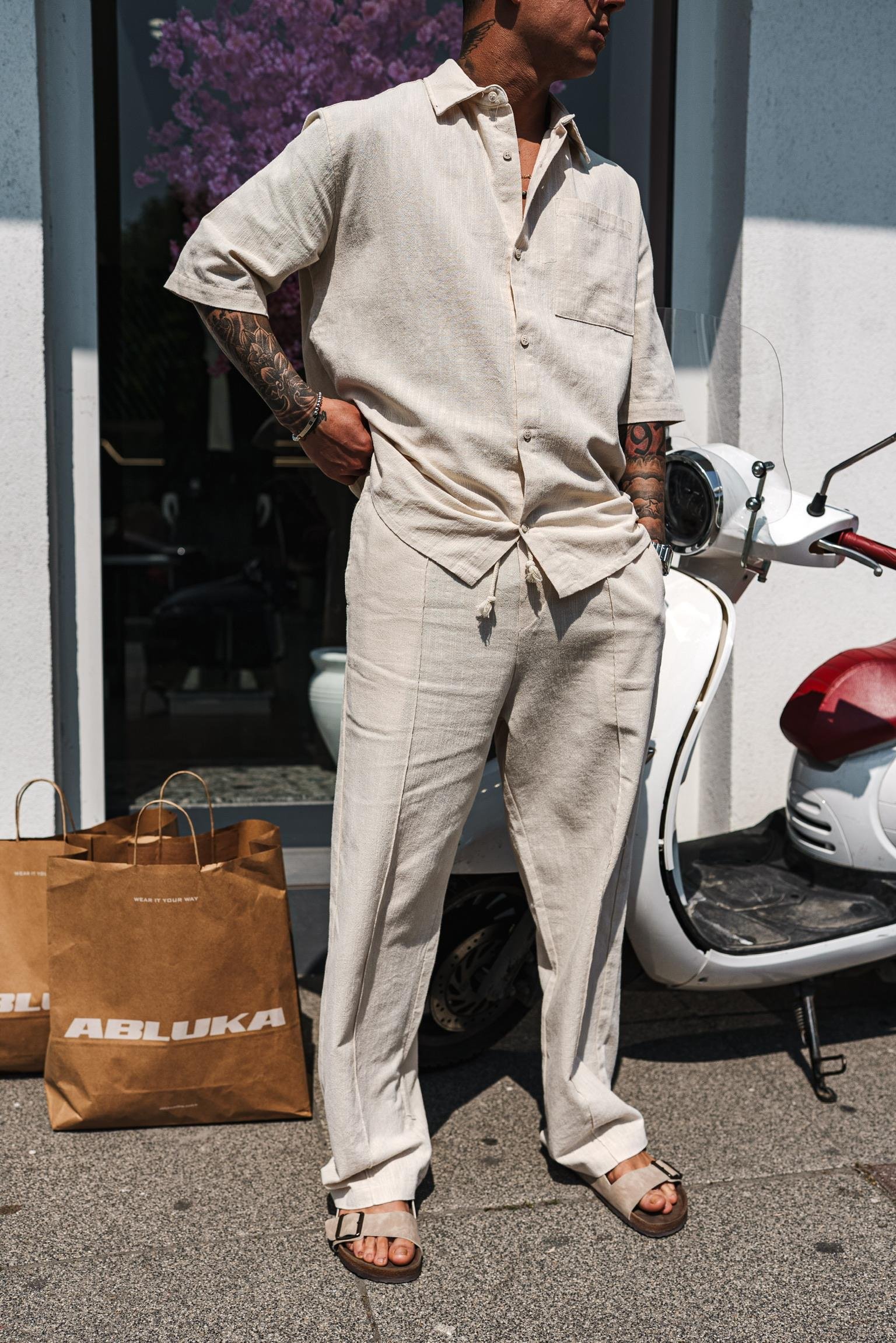 Erkek Baggy Fit Yıkamalı Beli Lastikli Pantolon Bej