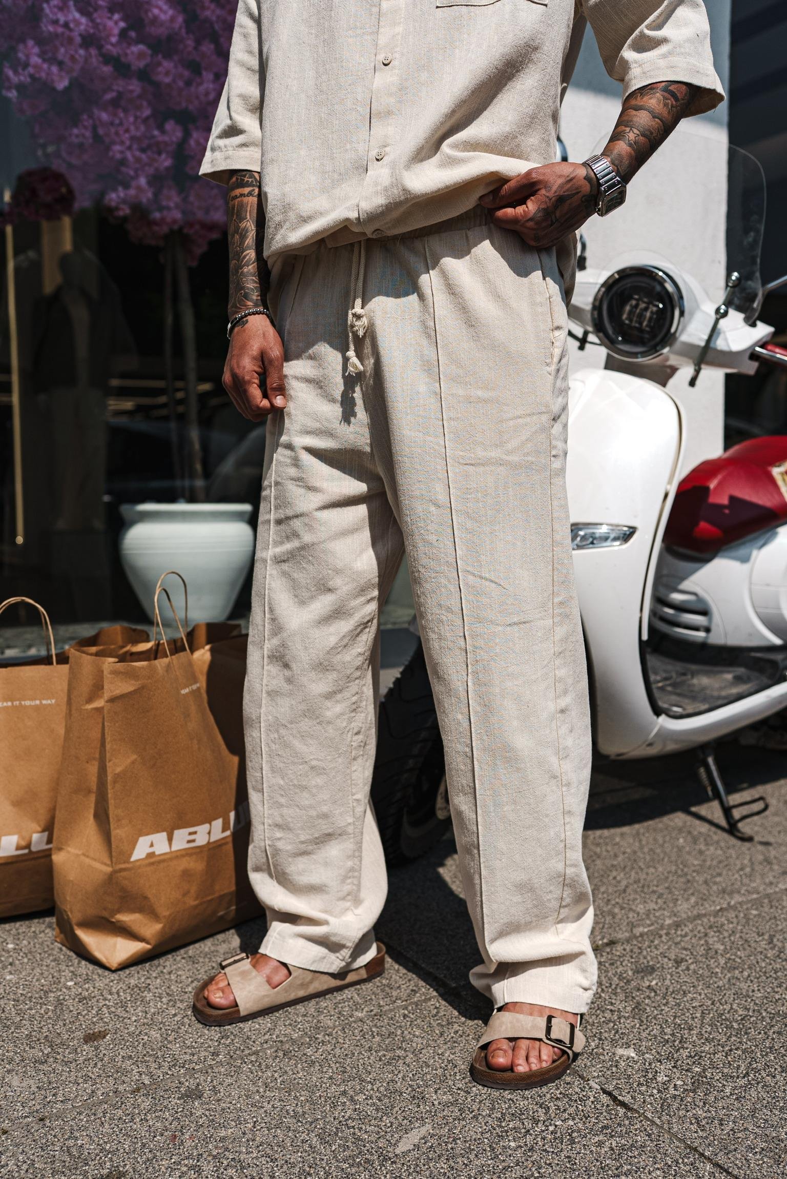 Erkek Baggy Fit Yıkamalı Beli Lastikli Pantolon Bej