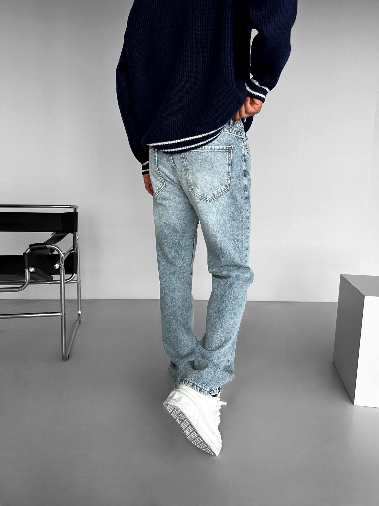 Erkek Baggy Fit Yıkamalı Jean Açık Mavi