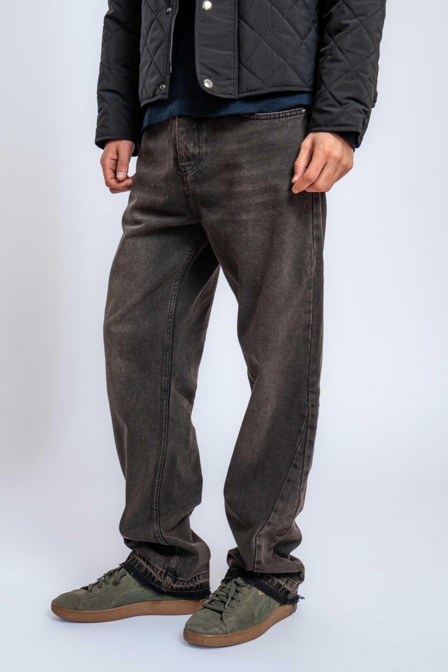 Erkek Baggy Fit Yıkamalı Jean Pantolon Kahverengi