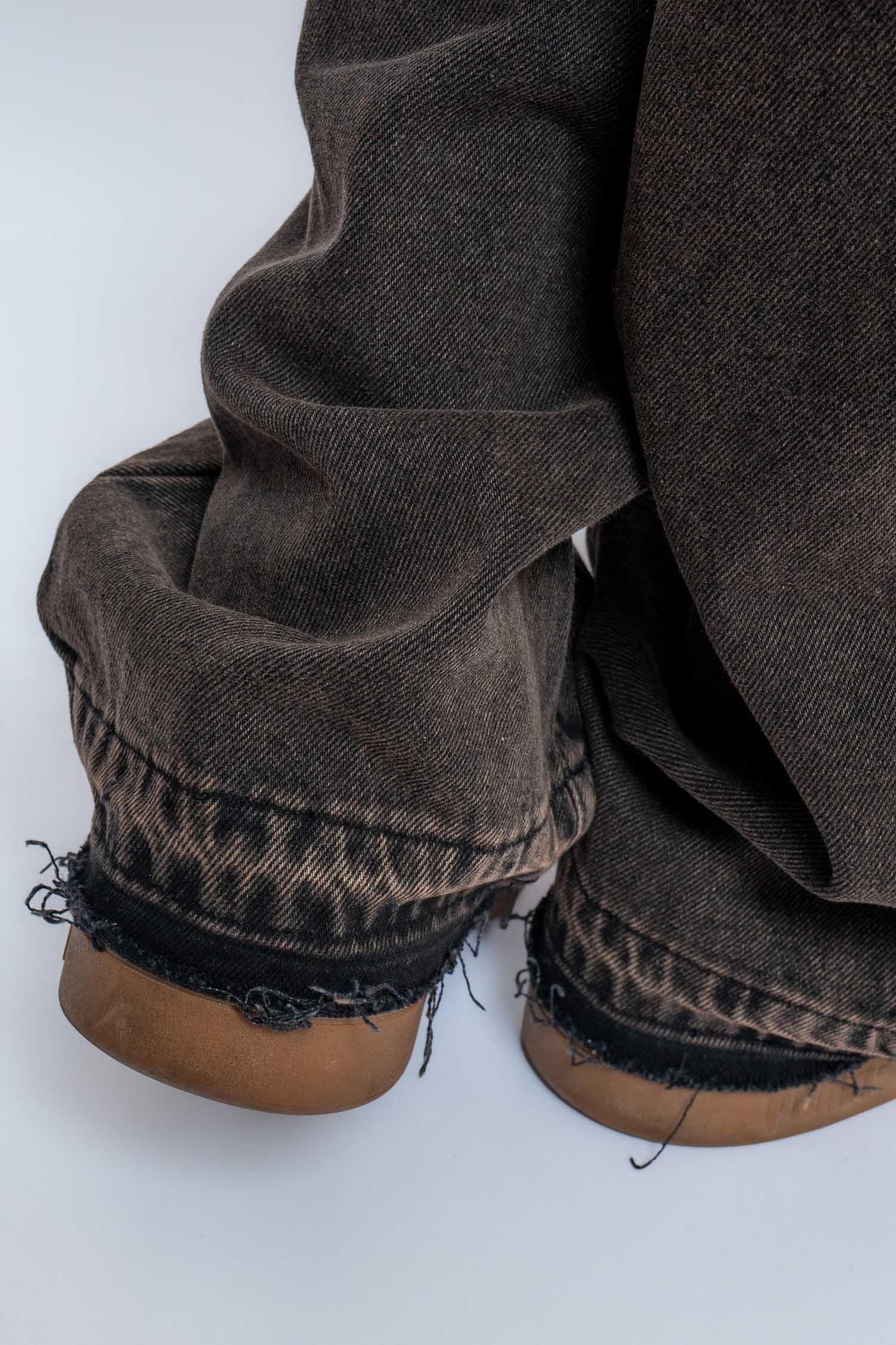 Erkek Baggy Fit Yıkamalı Jean Pantolon Kahverengi