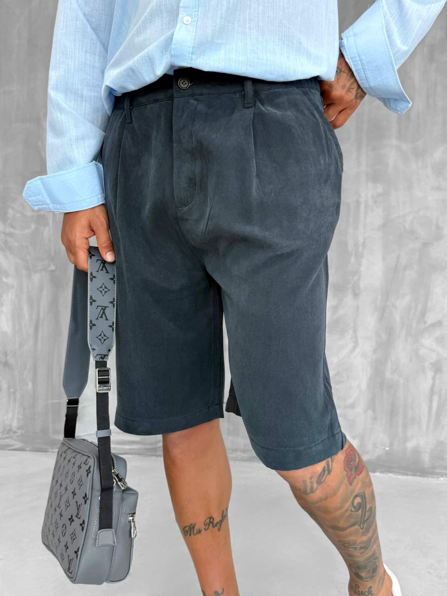 Erkek Baggy Kesim Liyosel Kumaş Şort Siyah