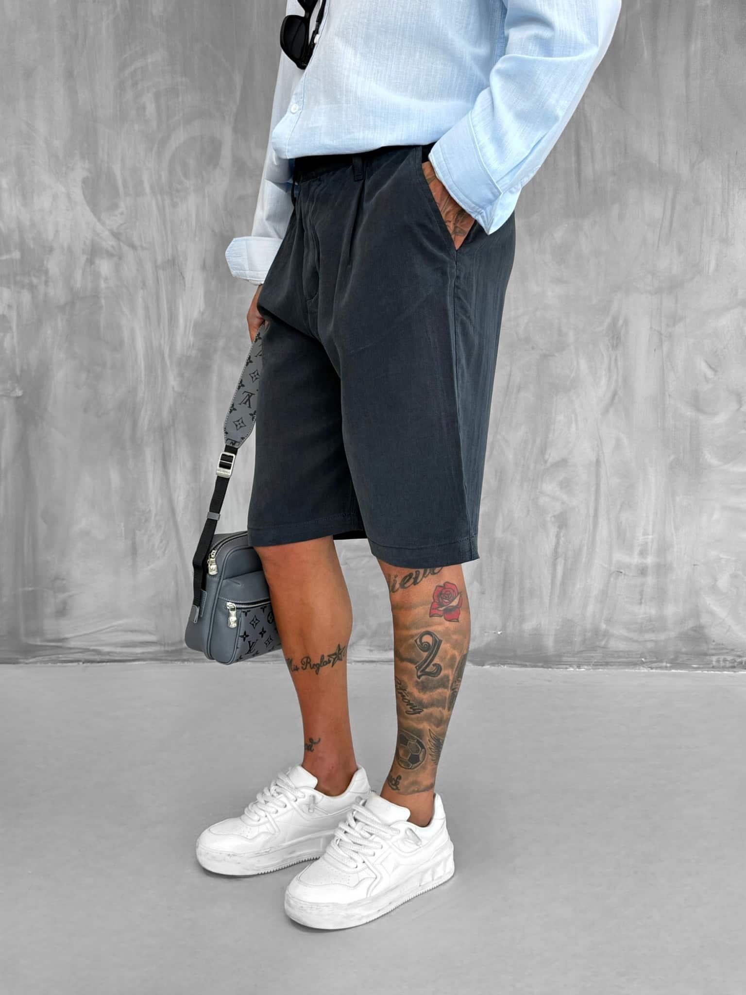 Erkek Baggy Kesim Liyosel Kumaş Şort Siyah