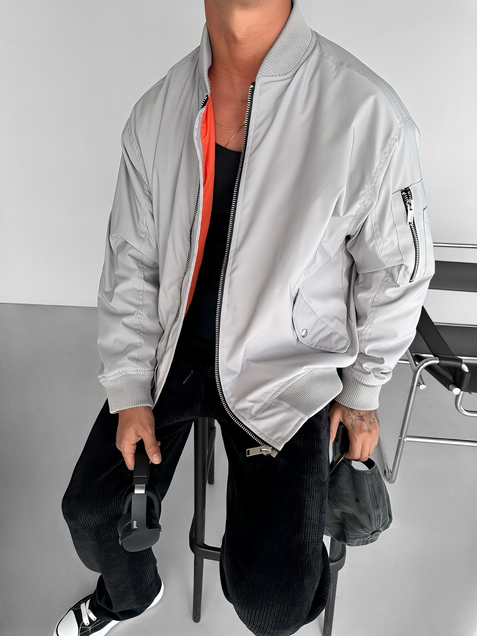 Erkek Basic Bomber Ceket Gri