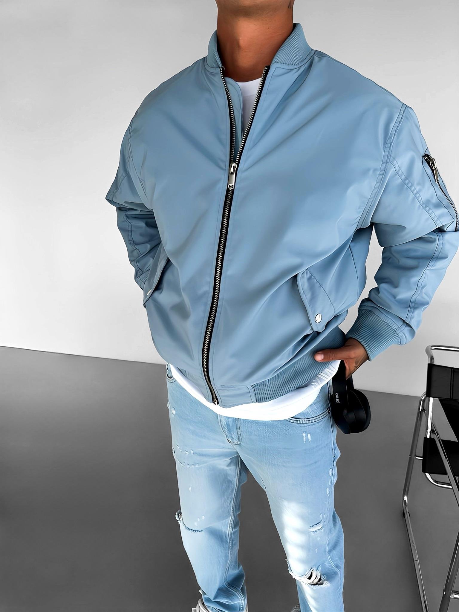 Erkek Basic Bomber Ceket Mavi