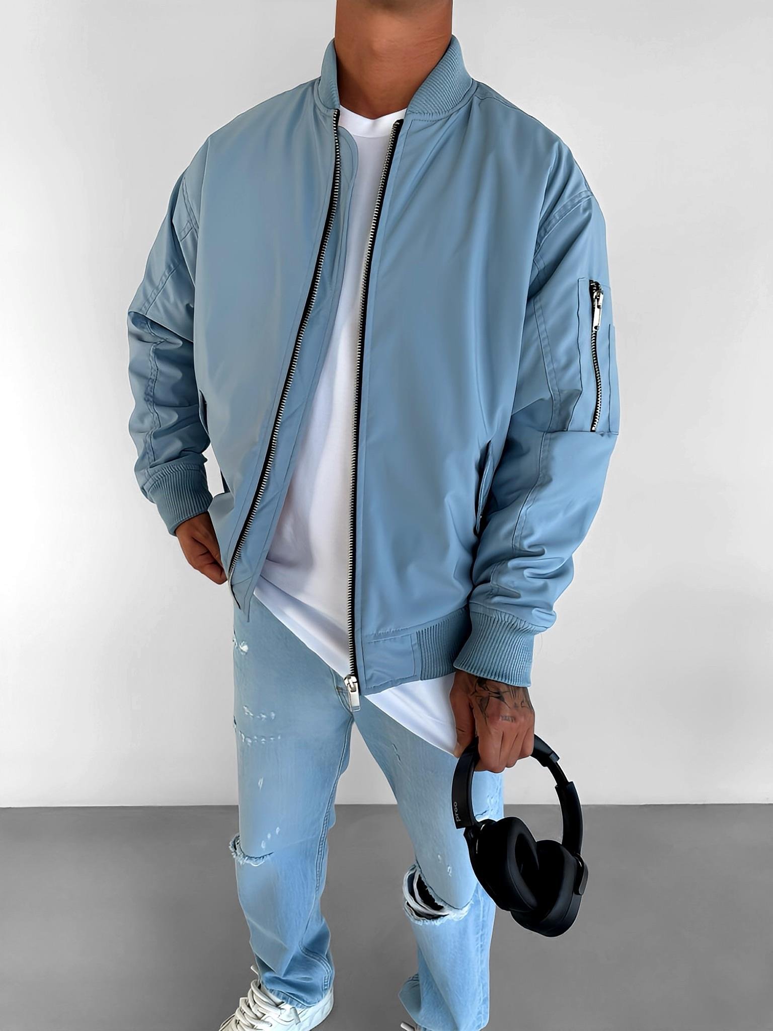 Erkek Basic Bomber Ceket Mavi