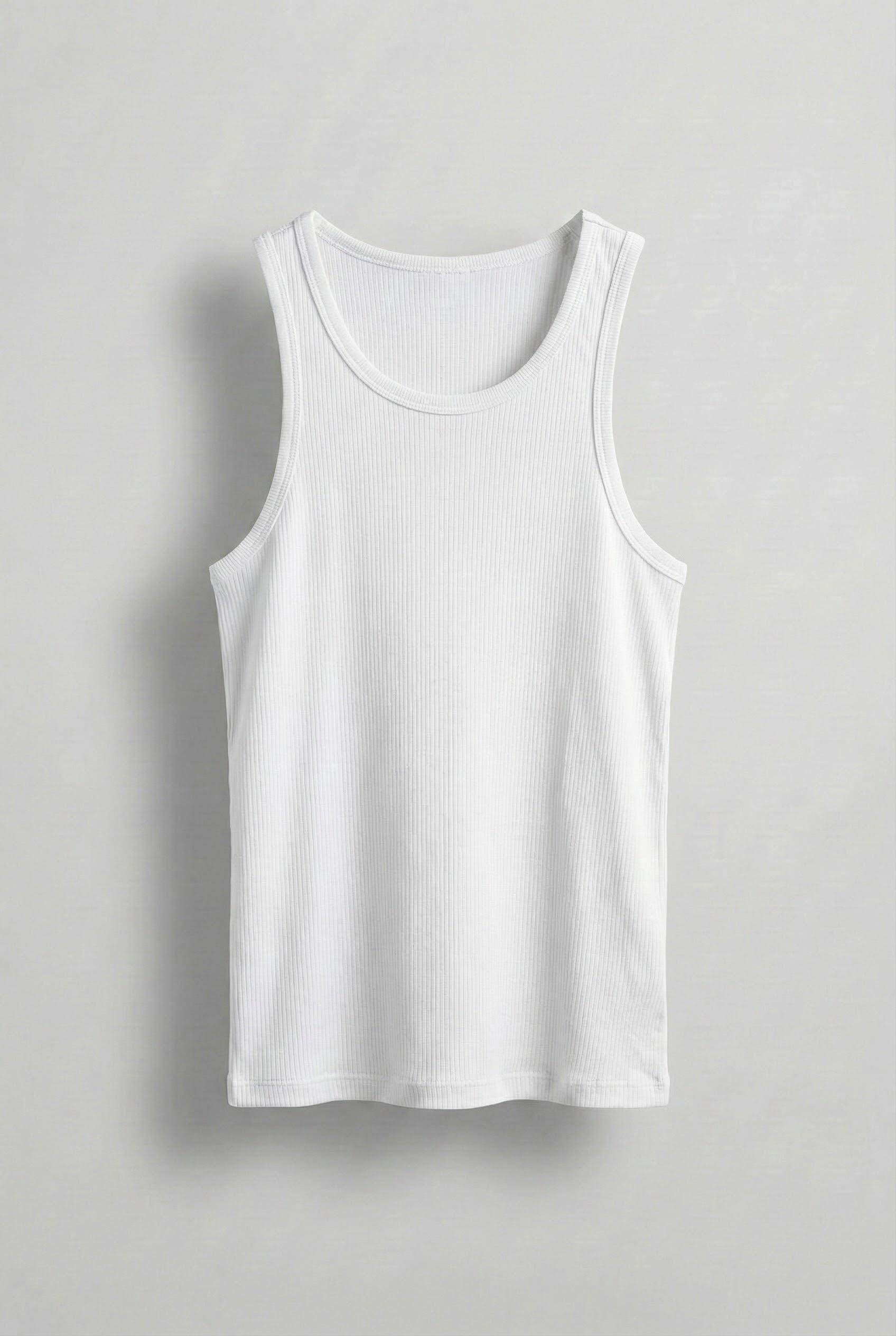 Erkek Basic Fitilli Kumaş Atlet Beyaz