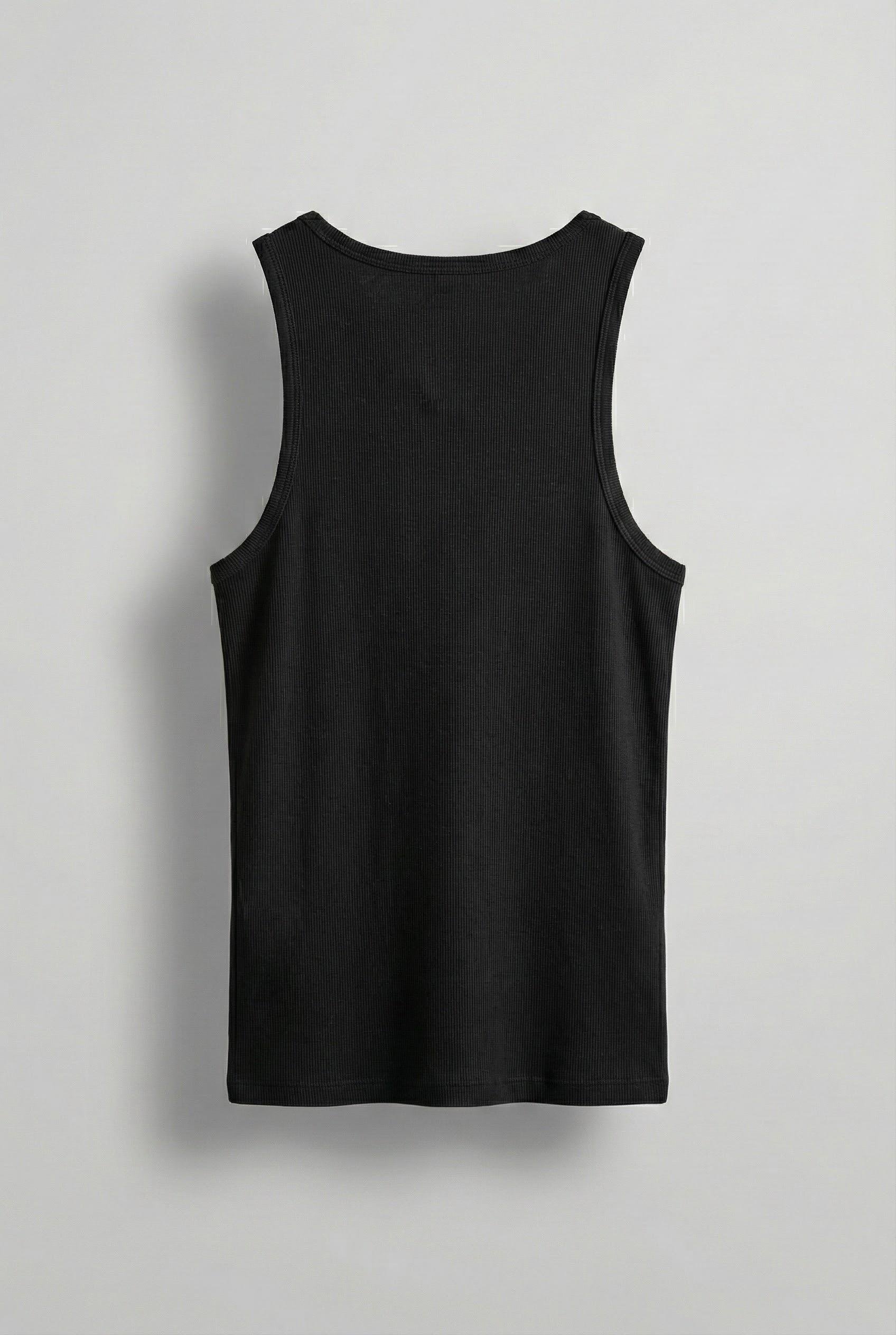 Erkek Basic Fitilli Kumaş Atlet Siyah