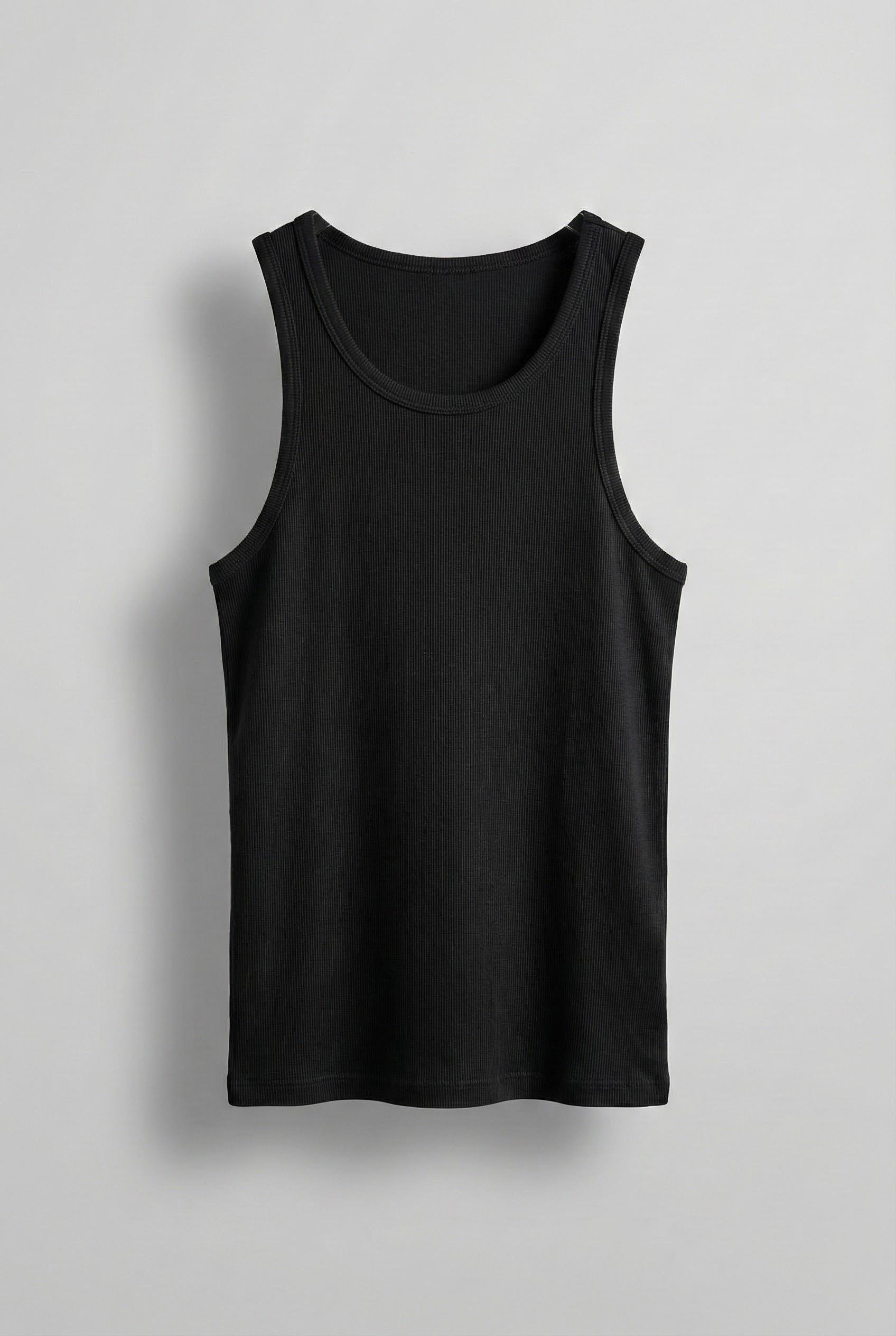 Erkek Basic Fitilli Kumaş Atlet Siyah