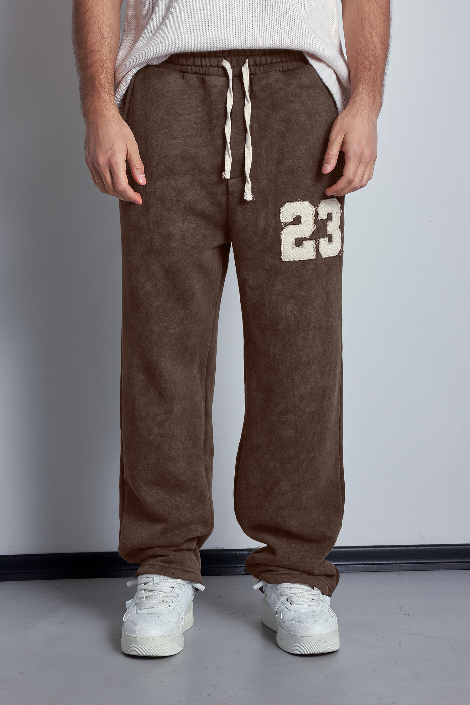 Erkek Baskılı Yıkamalı Baggy Fit Eşofman Kahverengi