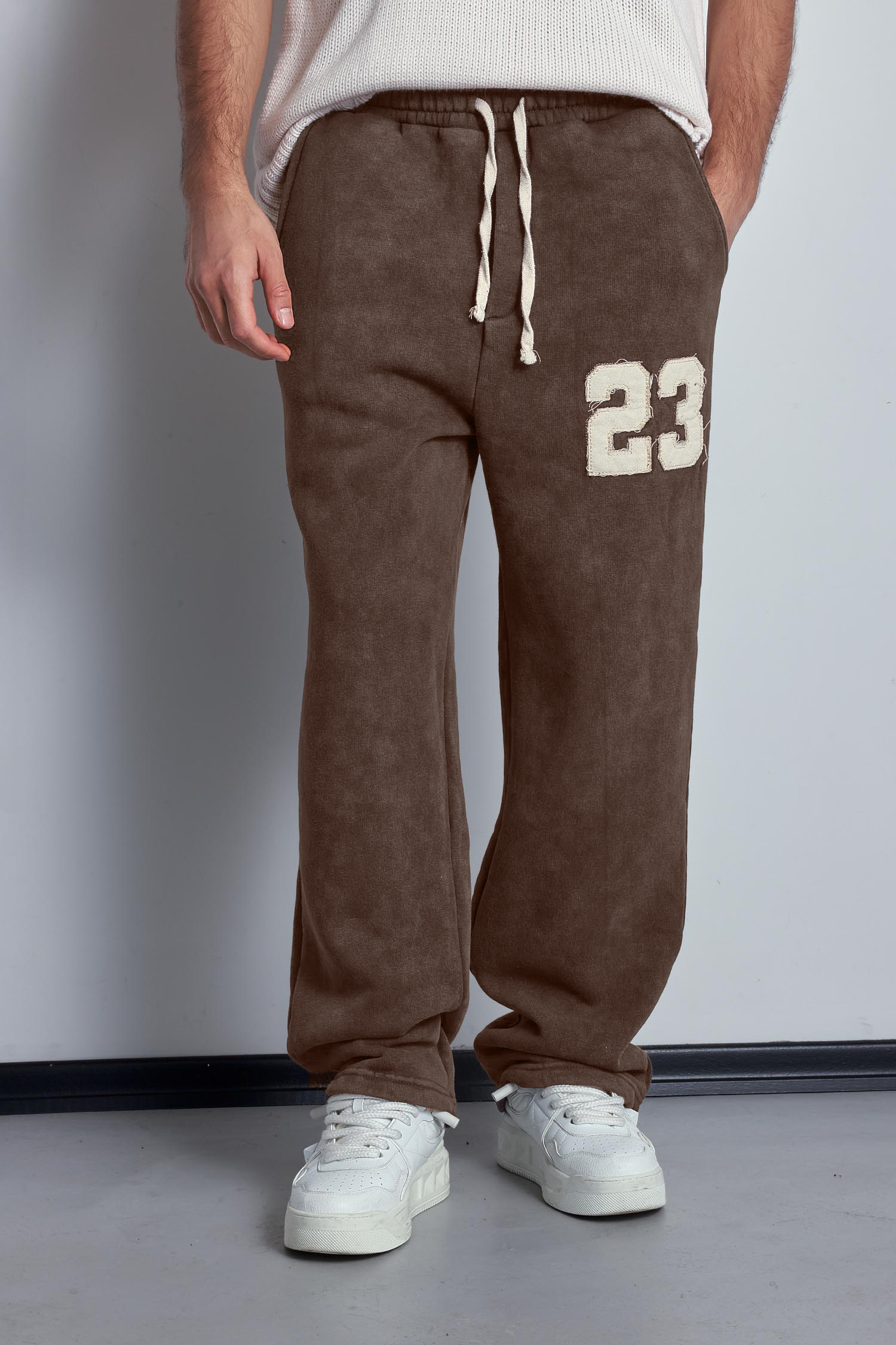 Erkek Baskılı Yıkamalı Baggy Fit Eşofman Kahverengi