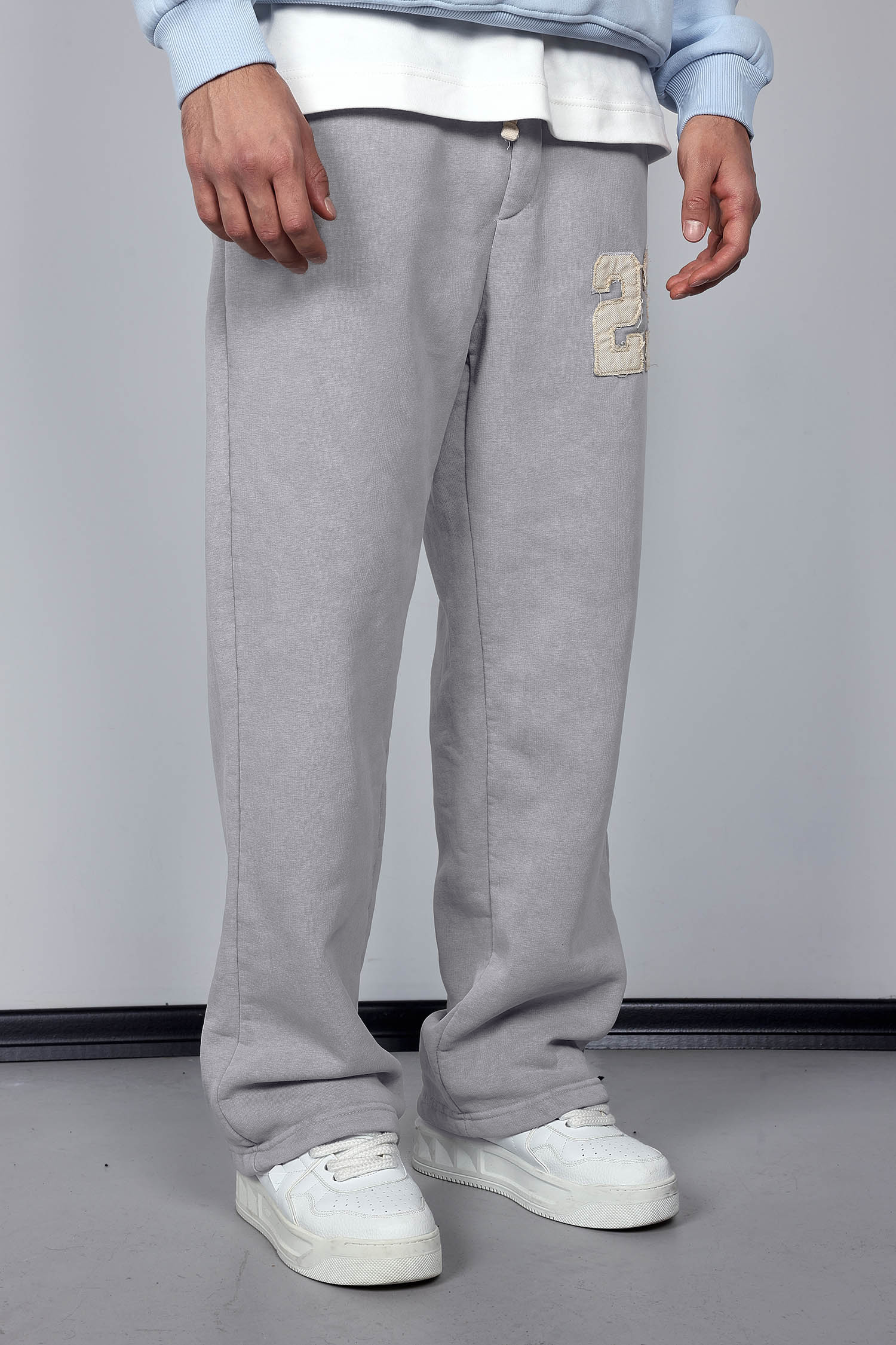 Erkek Baskılı Yıkamalı Baggy Fit Eşofman Gri