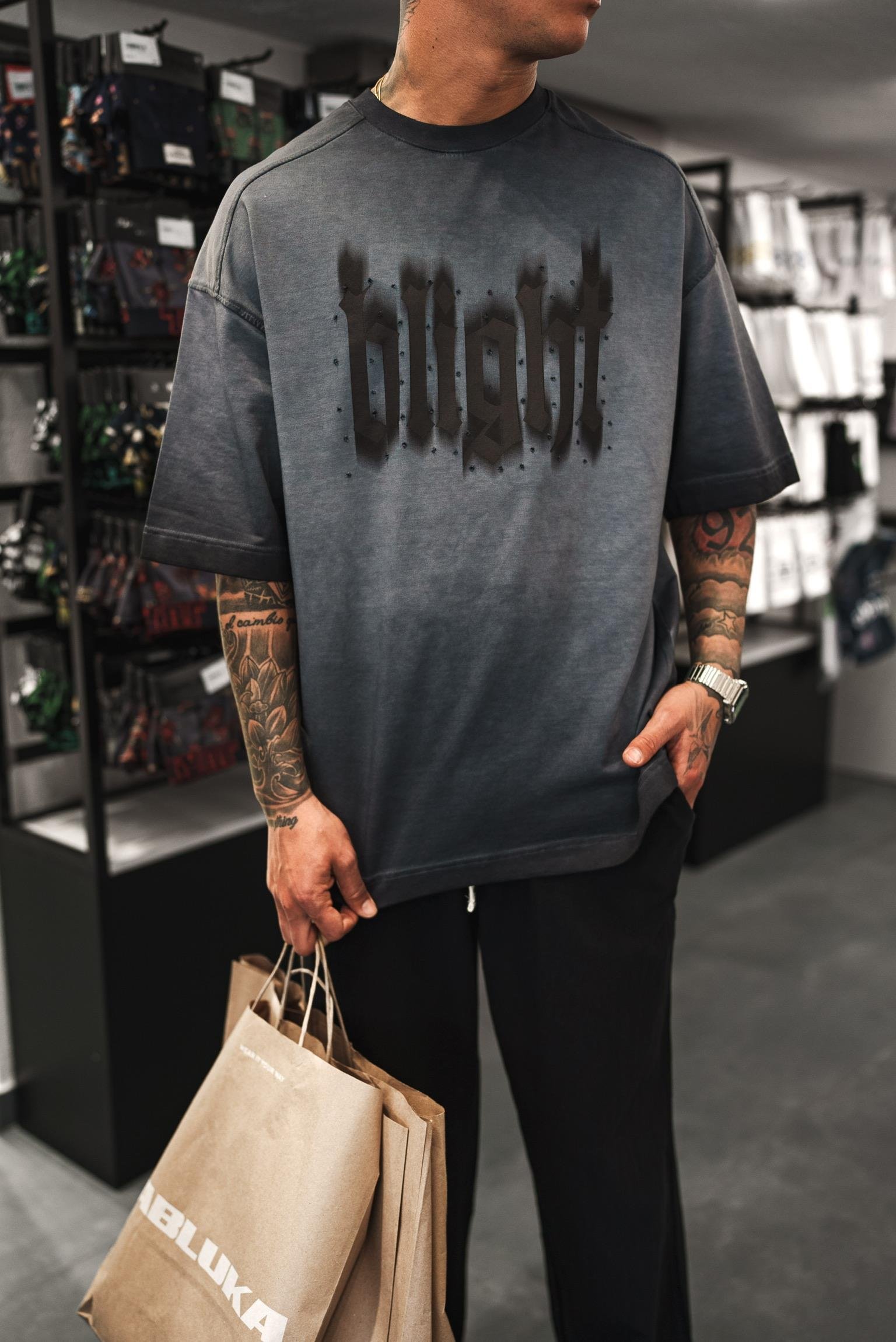 Erkek Baskılı Yıkamalı Oversize T-Shirt Siyah