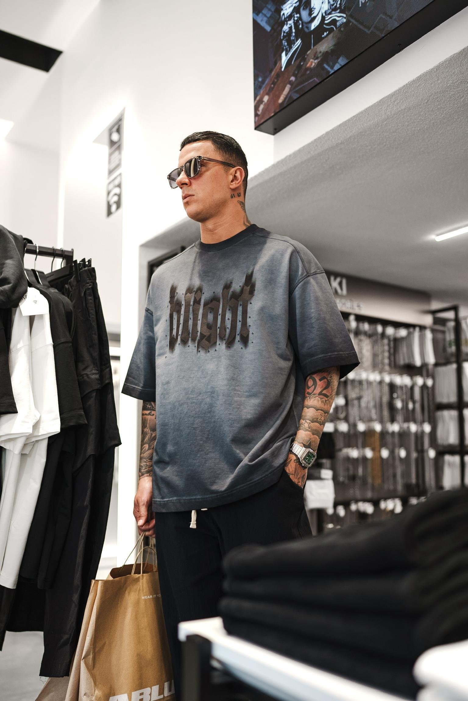 Erkek Baskılı Yıkamalı Oversize T-Shirt Siyah