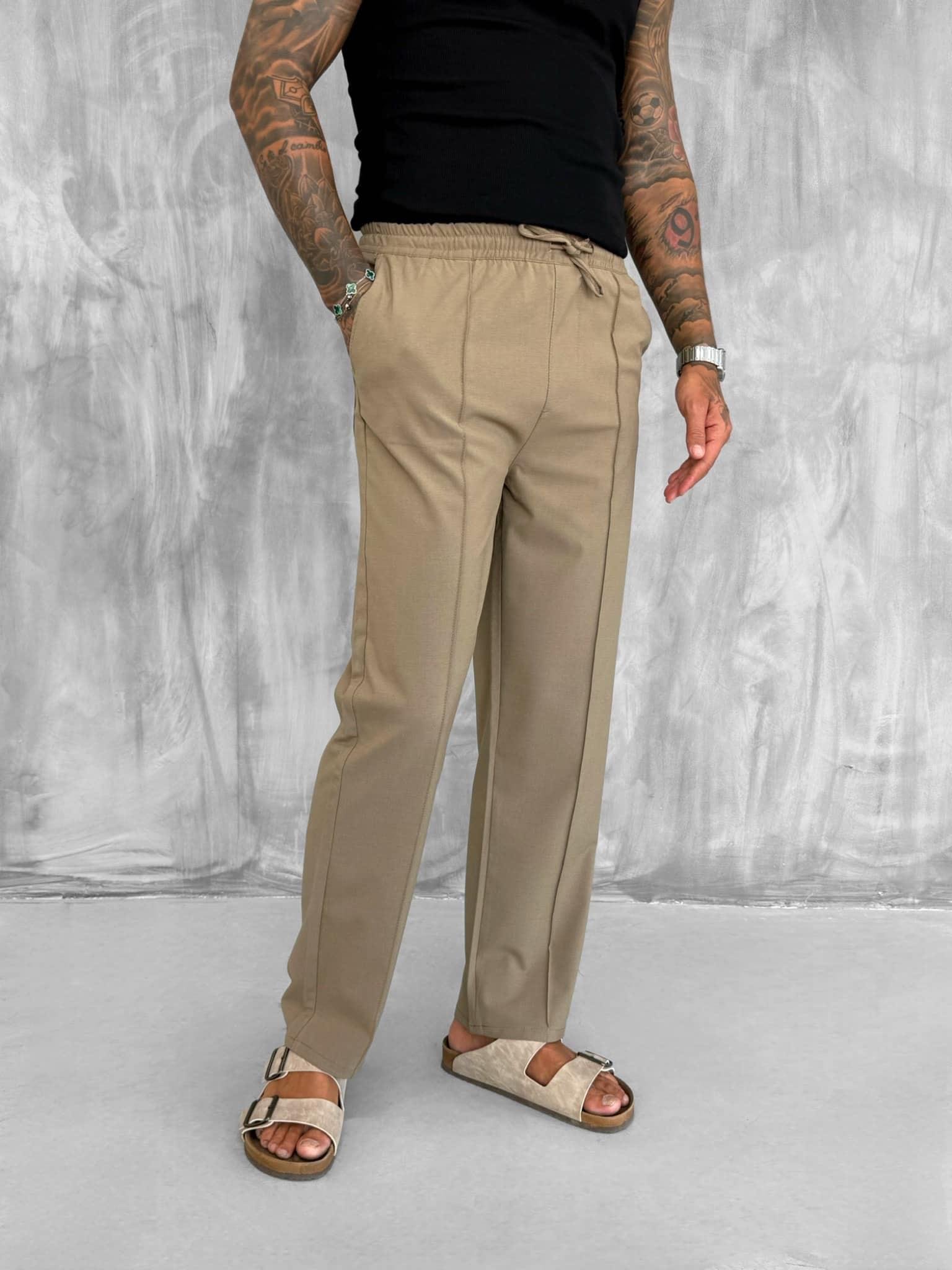 Erkek Beli Lastikli Baggy Pantolon Açık Kahve