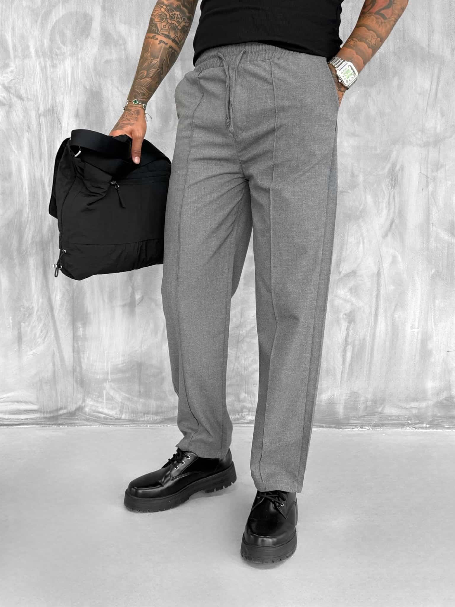 Erkek Beli Lastikli Baggy Pantolon Füme