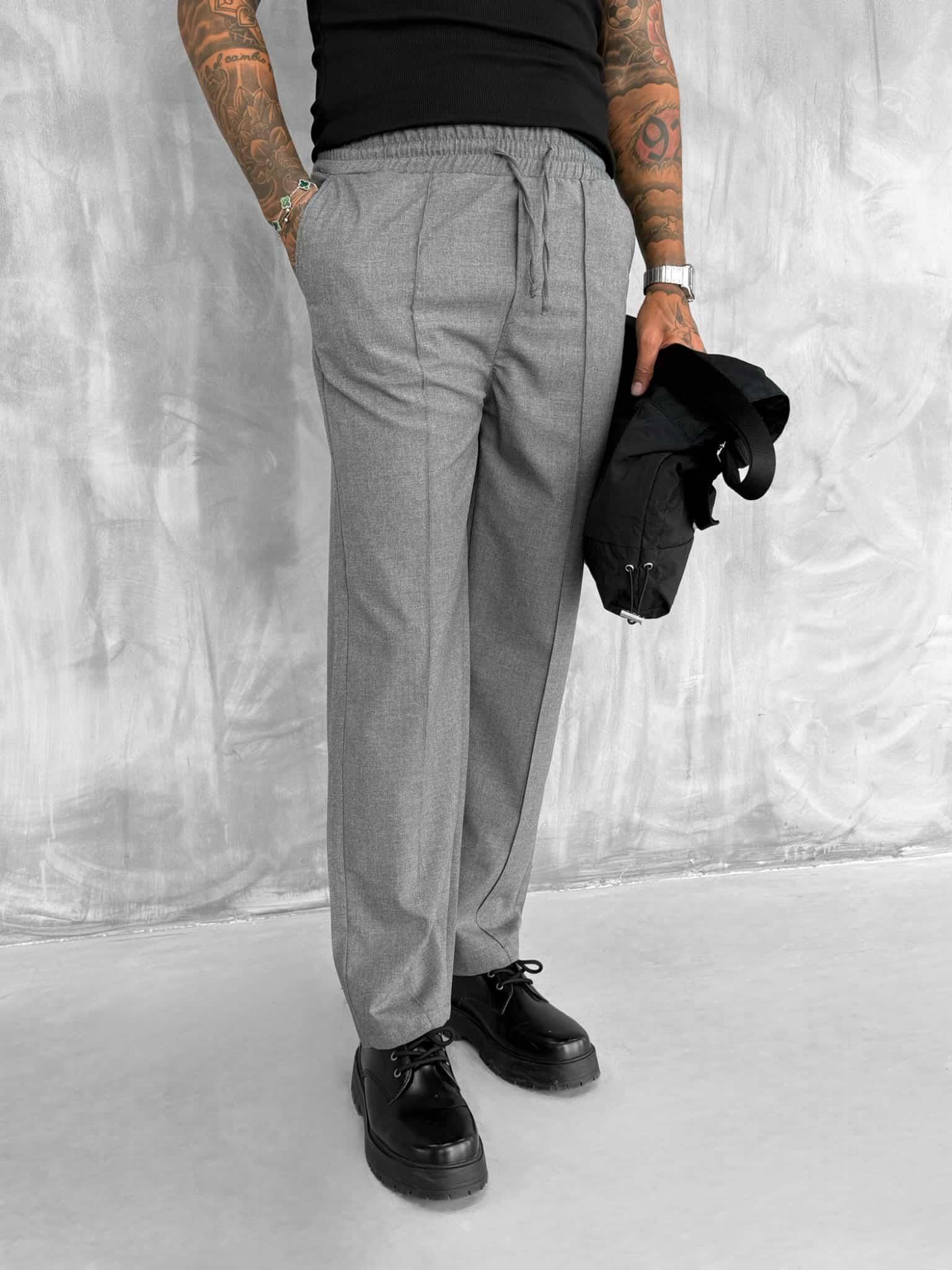 Erkek Beli Lastikli Baggy Pantolon Füme