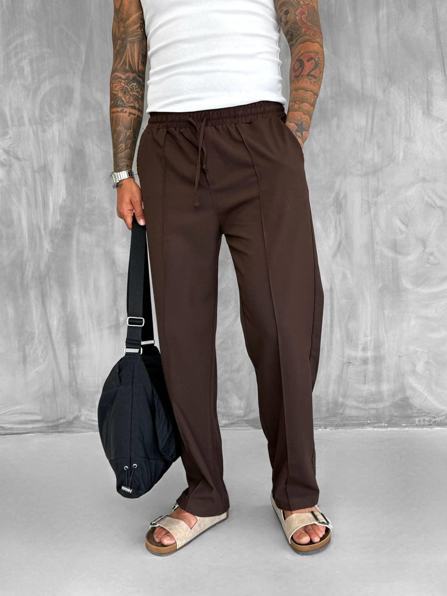 Erkek Beli Lastikli Baggy Pantolon Kahve