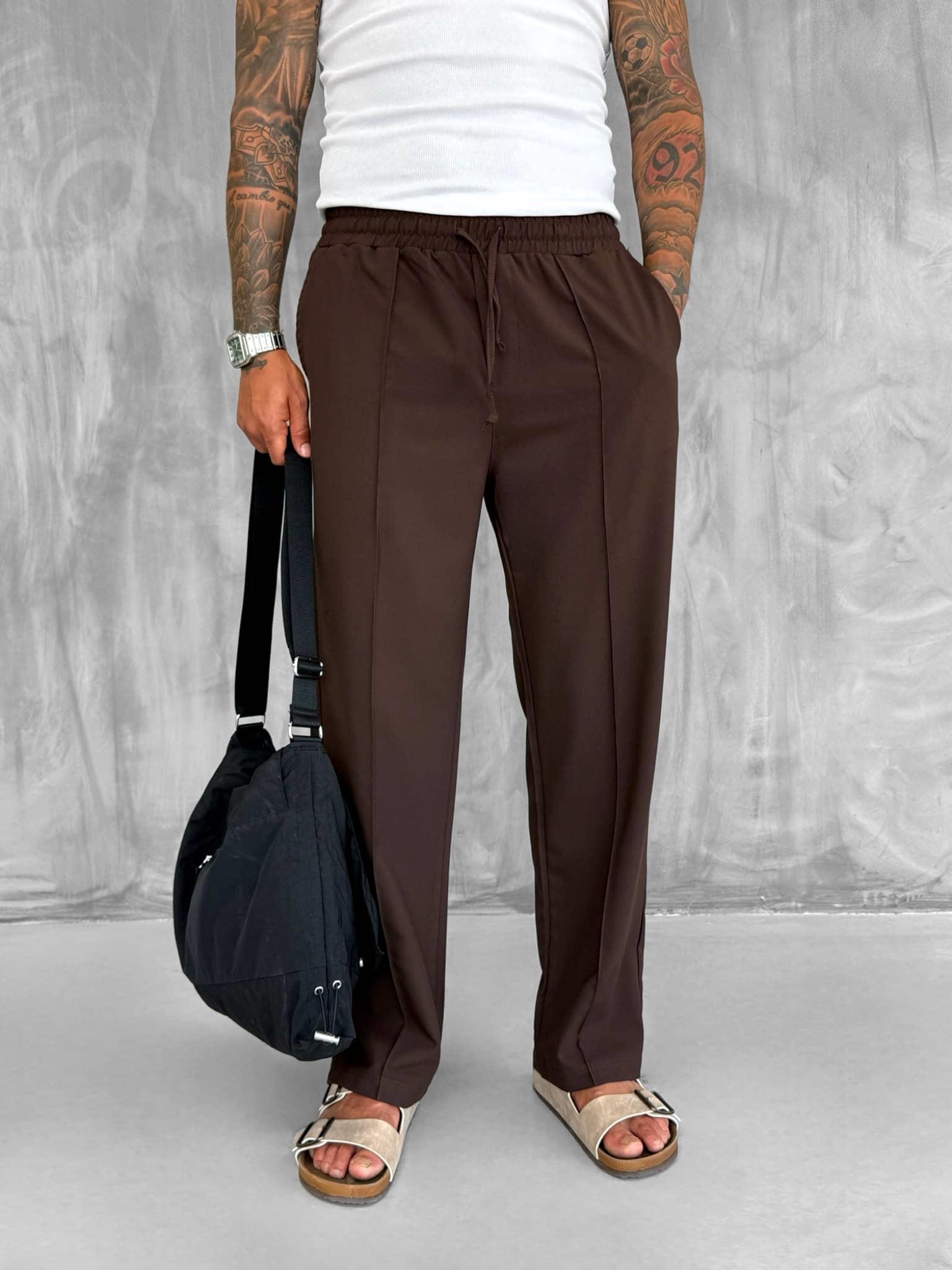 Erkek Beli Lastikli Baggy Pantolon Kahve