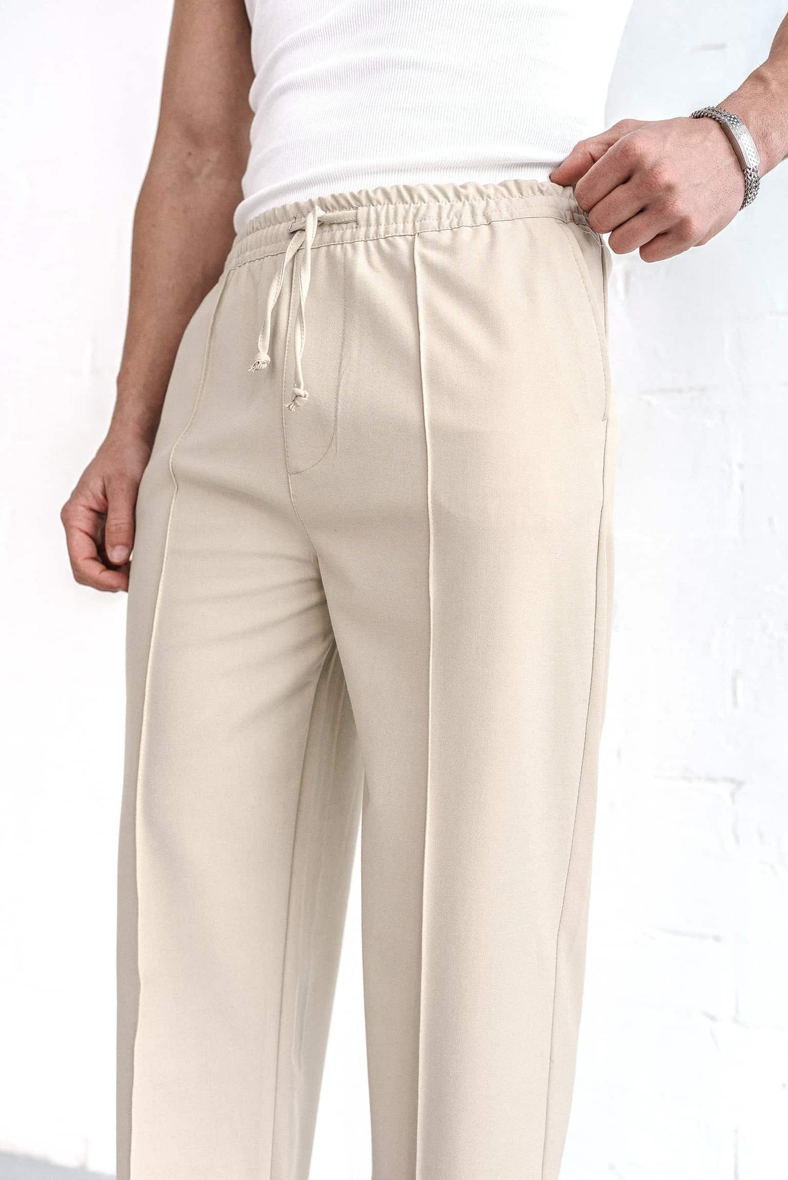 Erkek Beli Lastikli Baggy Pantolon Krem