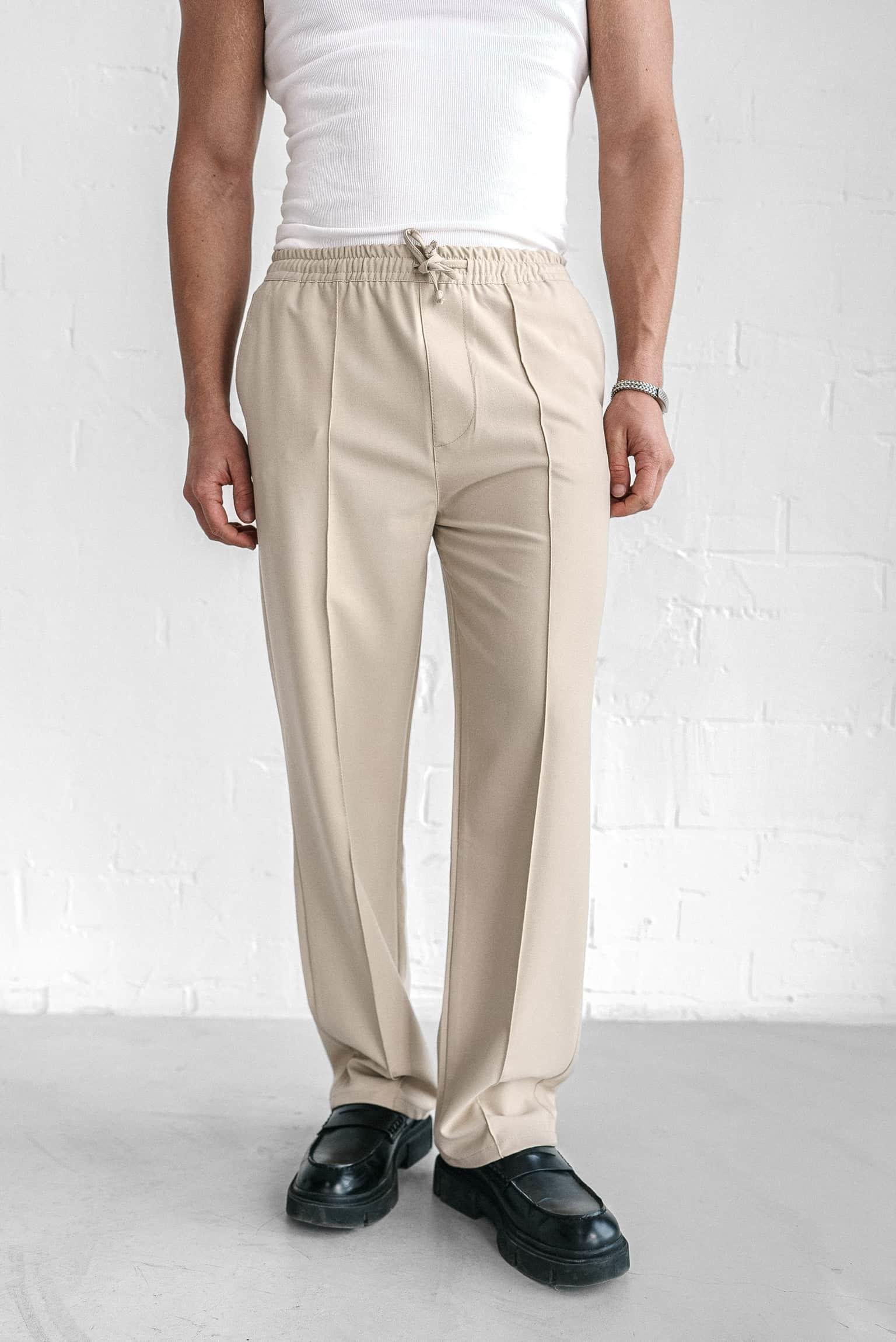 Erkek Beli Lastikli Baggy Pantolon Krem