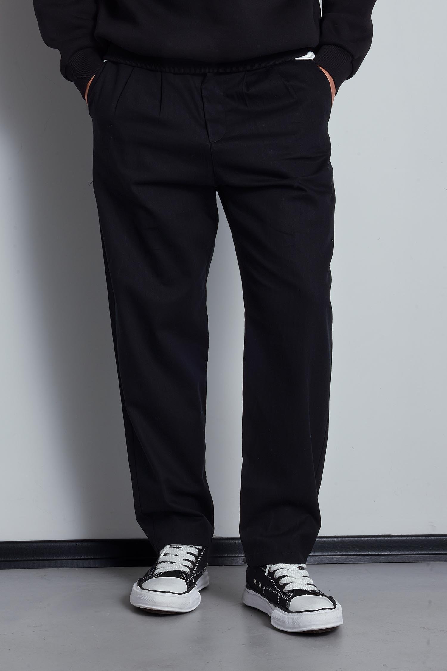 Erkek Beli Lastikli Desenli Baggy Pantolon Siyah