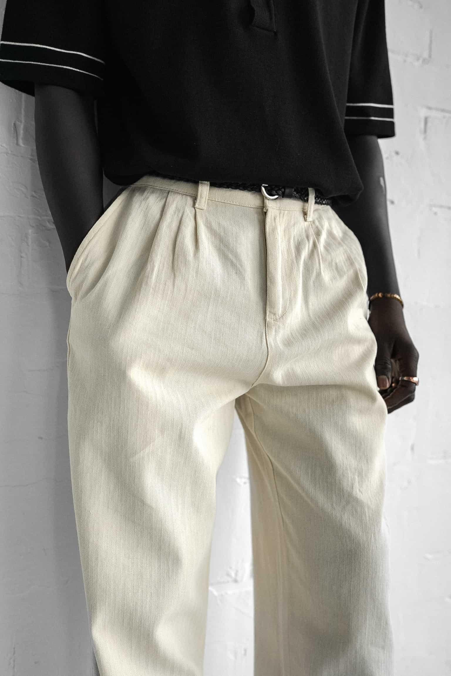 Erkek Beli Lastikli Desenli Baggy Pantolon Bej