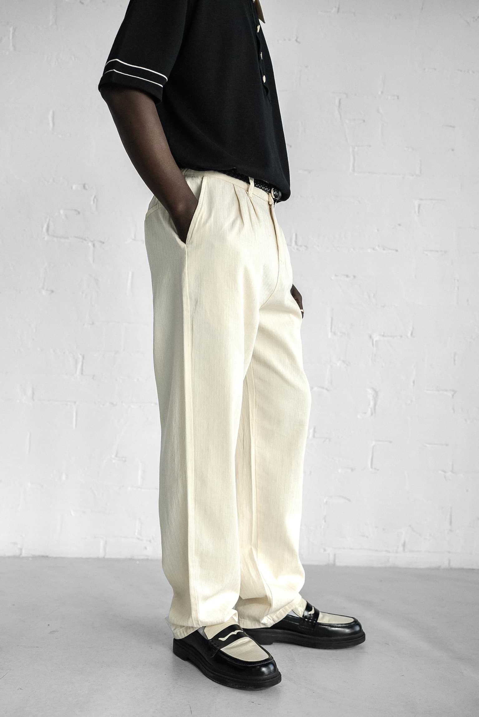 Erkek Beli Lastikli Desenli Baggy Pantolon Bej