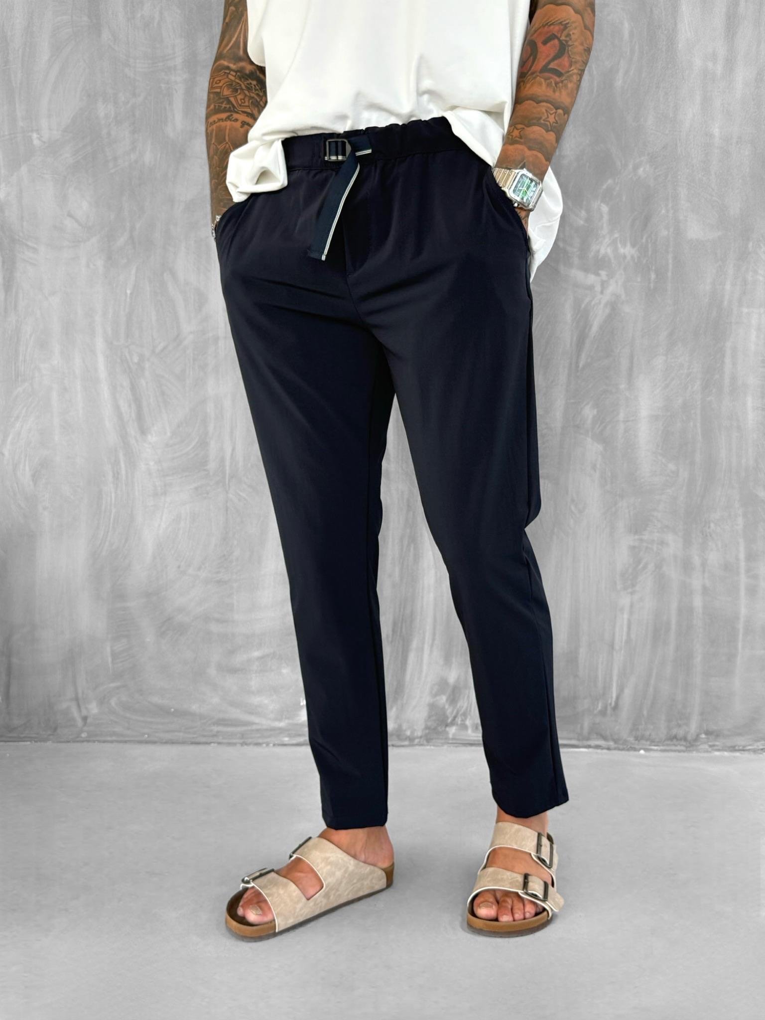 Erkek Beli Lastikli Tecno Kumaş Slim Fit Pantolon Lacivert