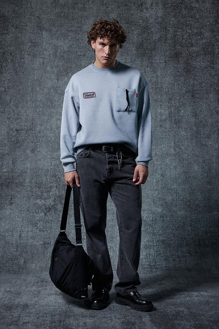 Erkek Bisiklet Yaka Cep Detaylı Sweatshirt Gri