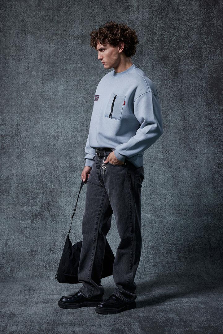 Erkek Bisiklet Yaka Cep Detaylı Sweatshirt Gri