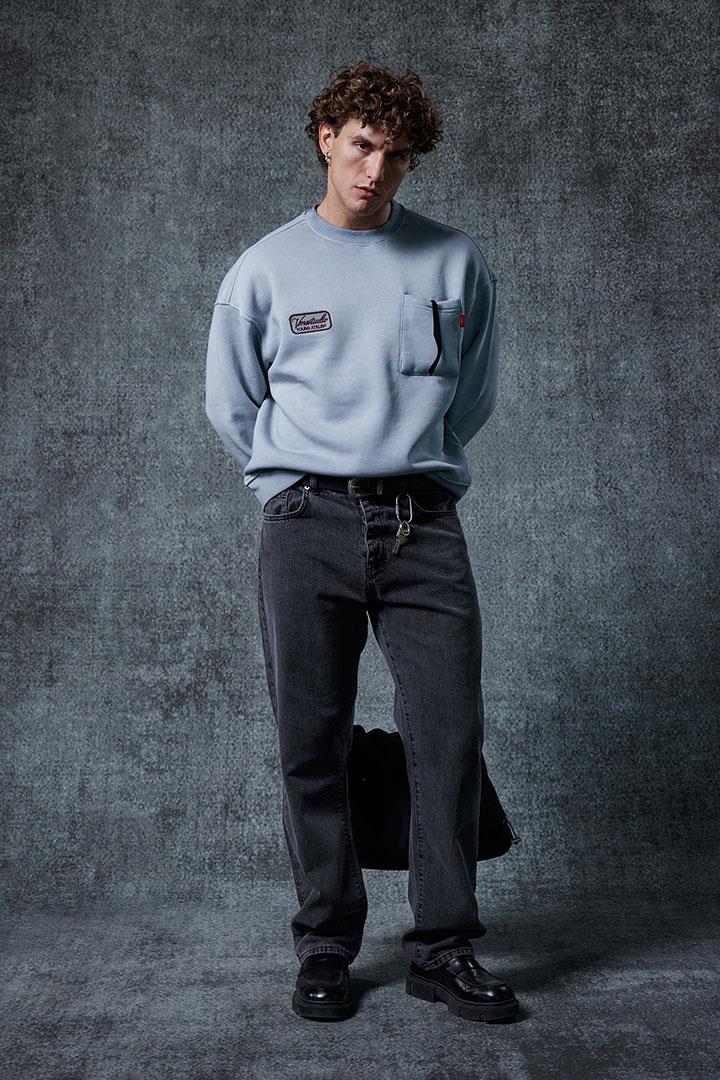 Erkek Bisiklet Yaka Cep Detaylı Sweatshirt Gri