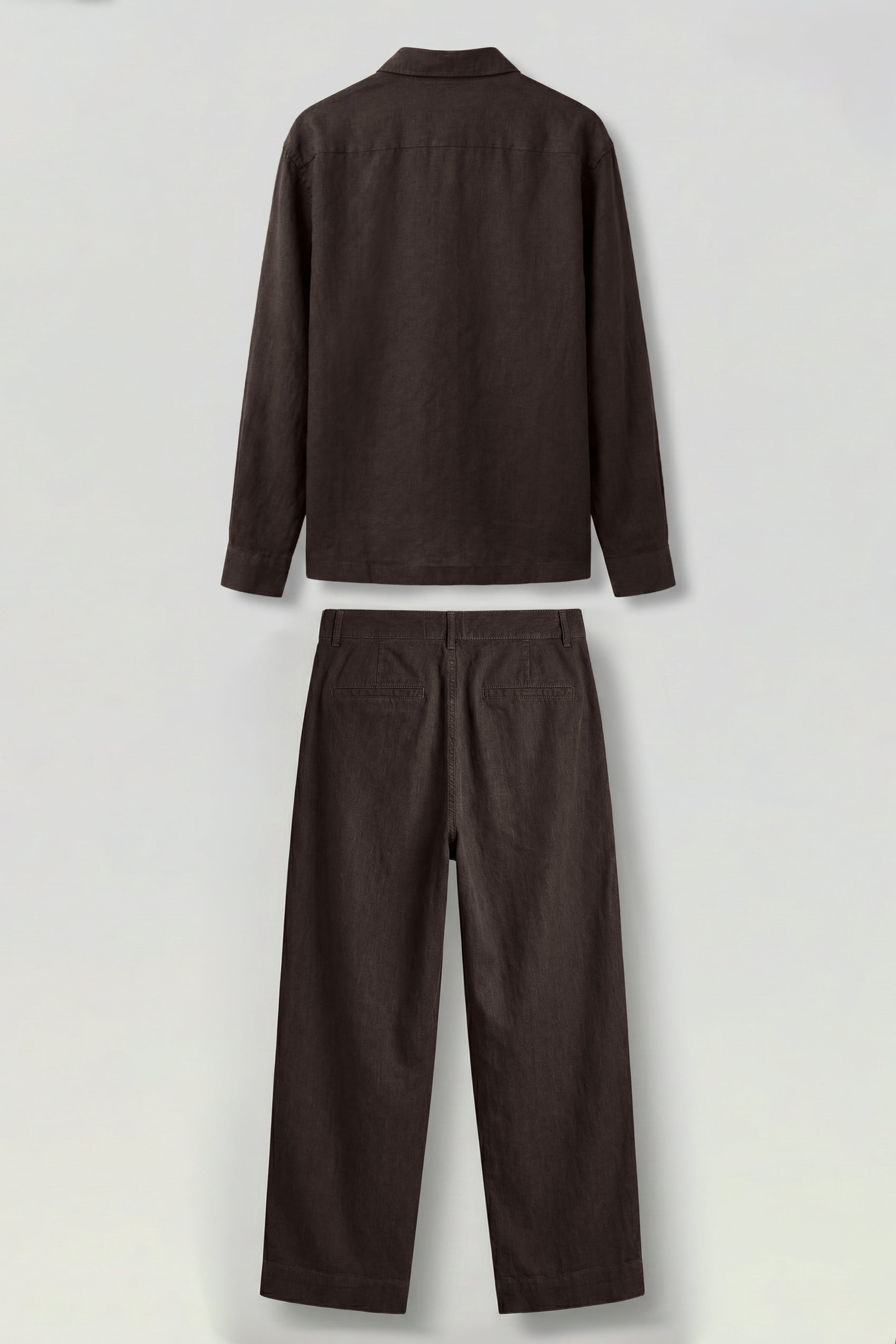 Erkek Bol Kesim Gömlek Pantolon Keten İkili Takım Kahverengi