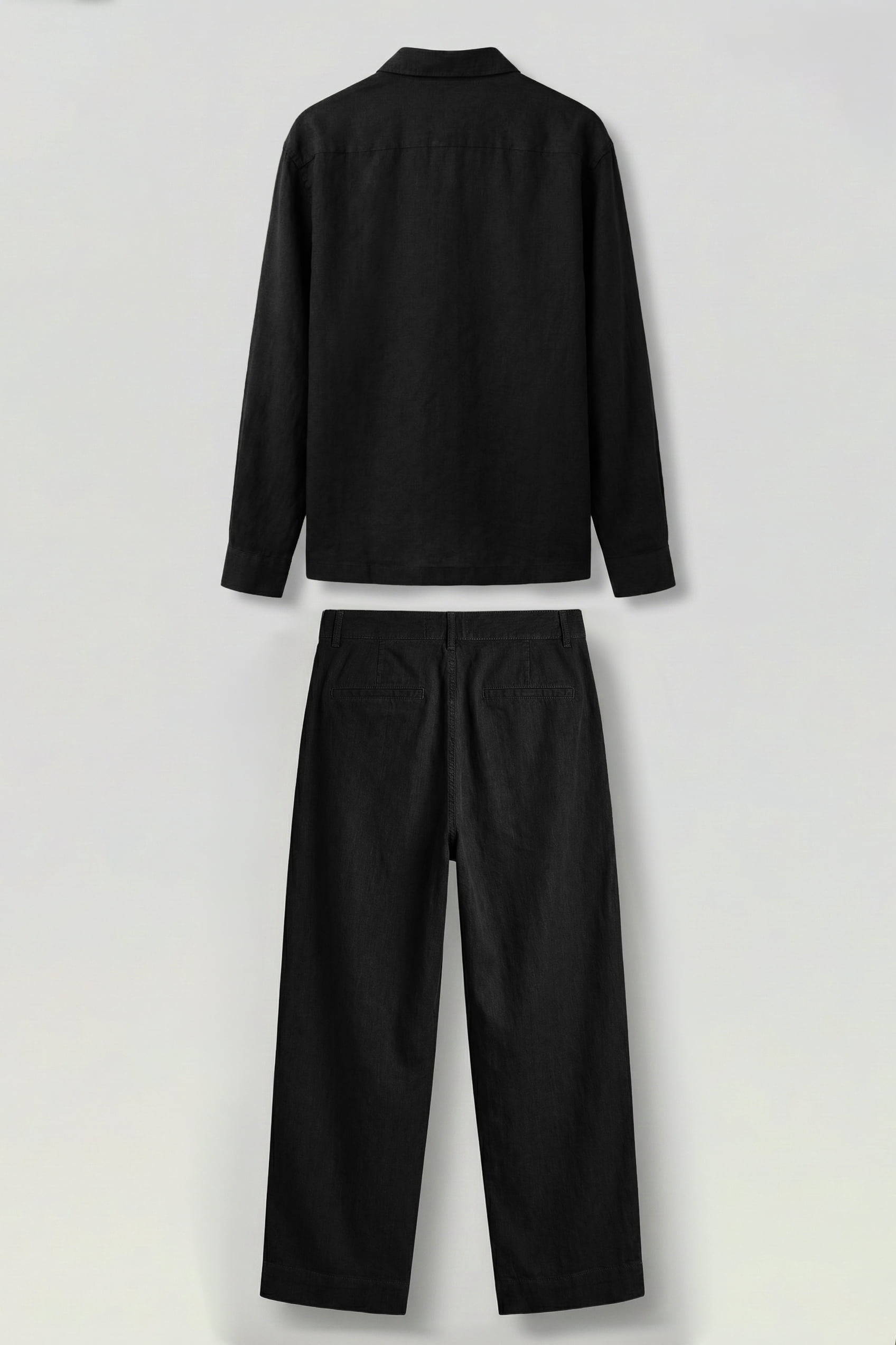 Erkek Bol Kesim Gömlek Pantolon Keten İkili Takım Siyah