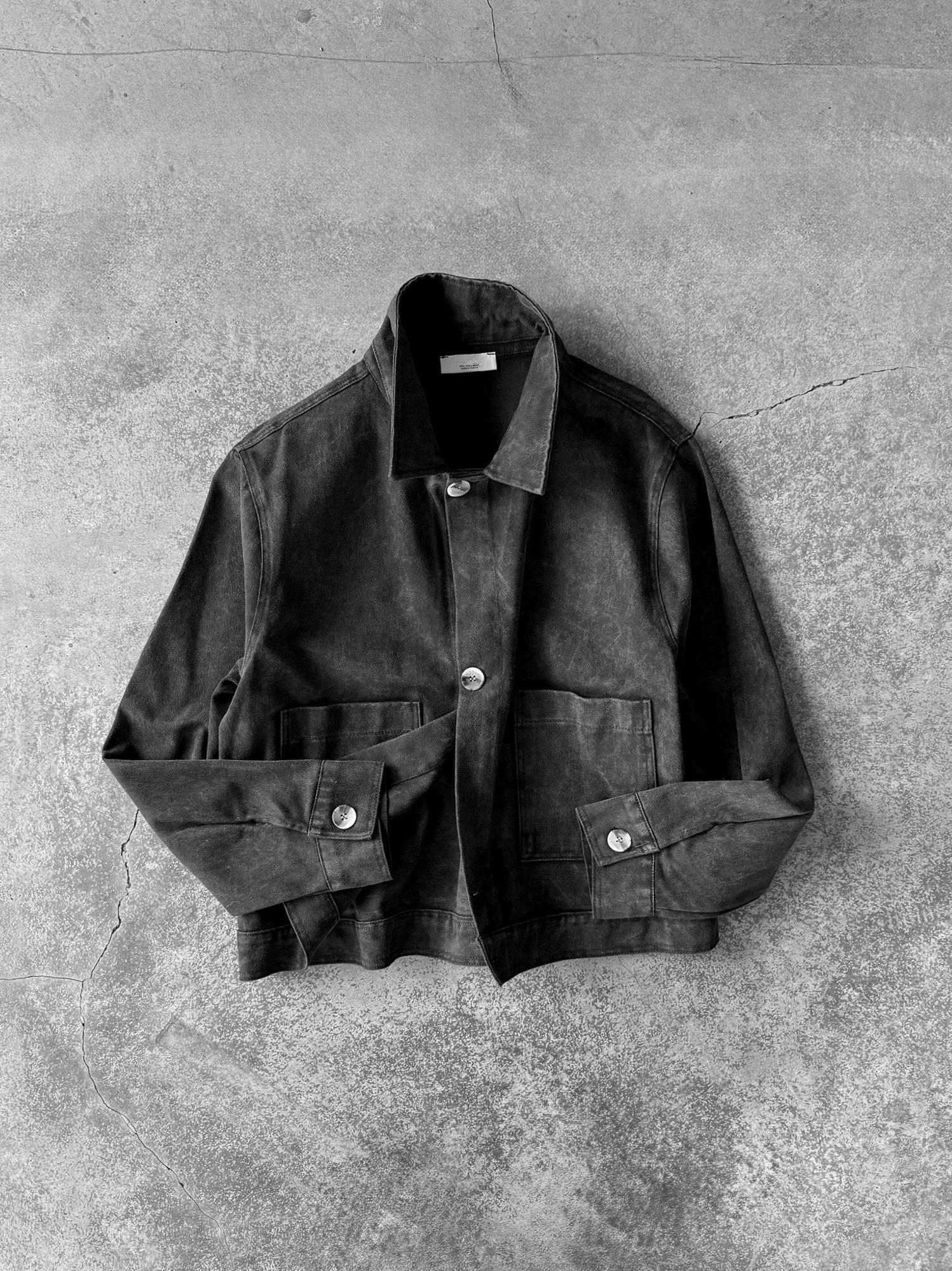 Erkek Boxy Fit Düğmeli Cepli Ceket Siyah