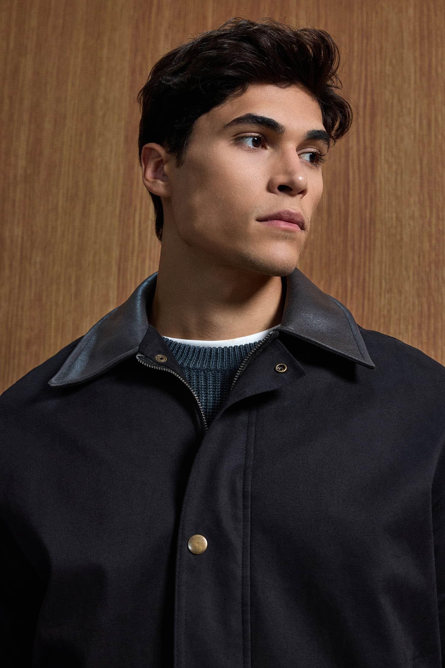 Erkek Boxy Fit Geniş Kesim Kontrast Yaka Premium Ceket Siyah