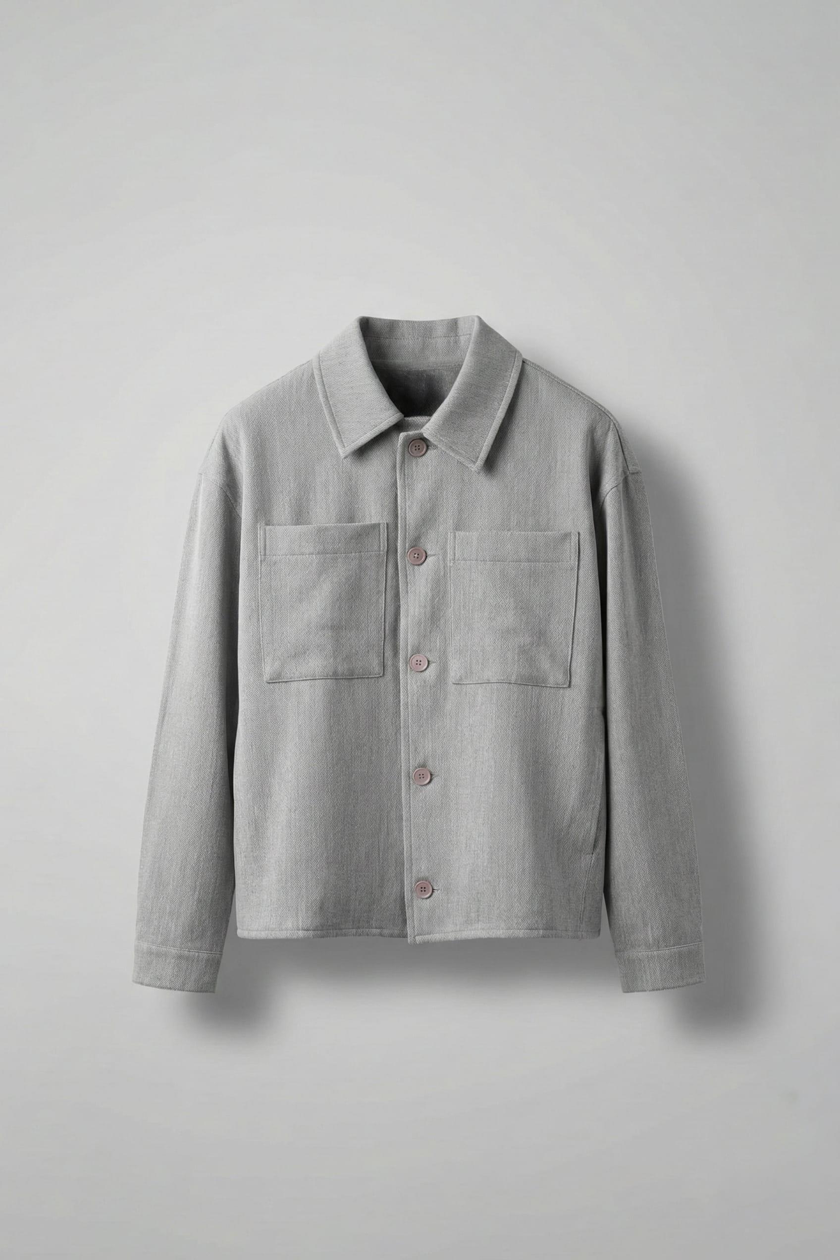 Erkek Boxy Fit Önü Cepli İnce Ceket Gri Melanj