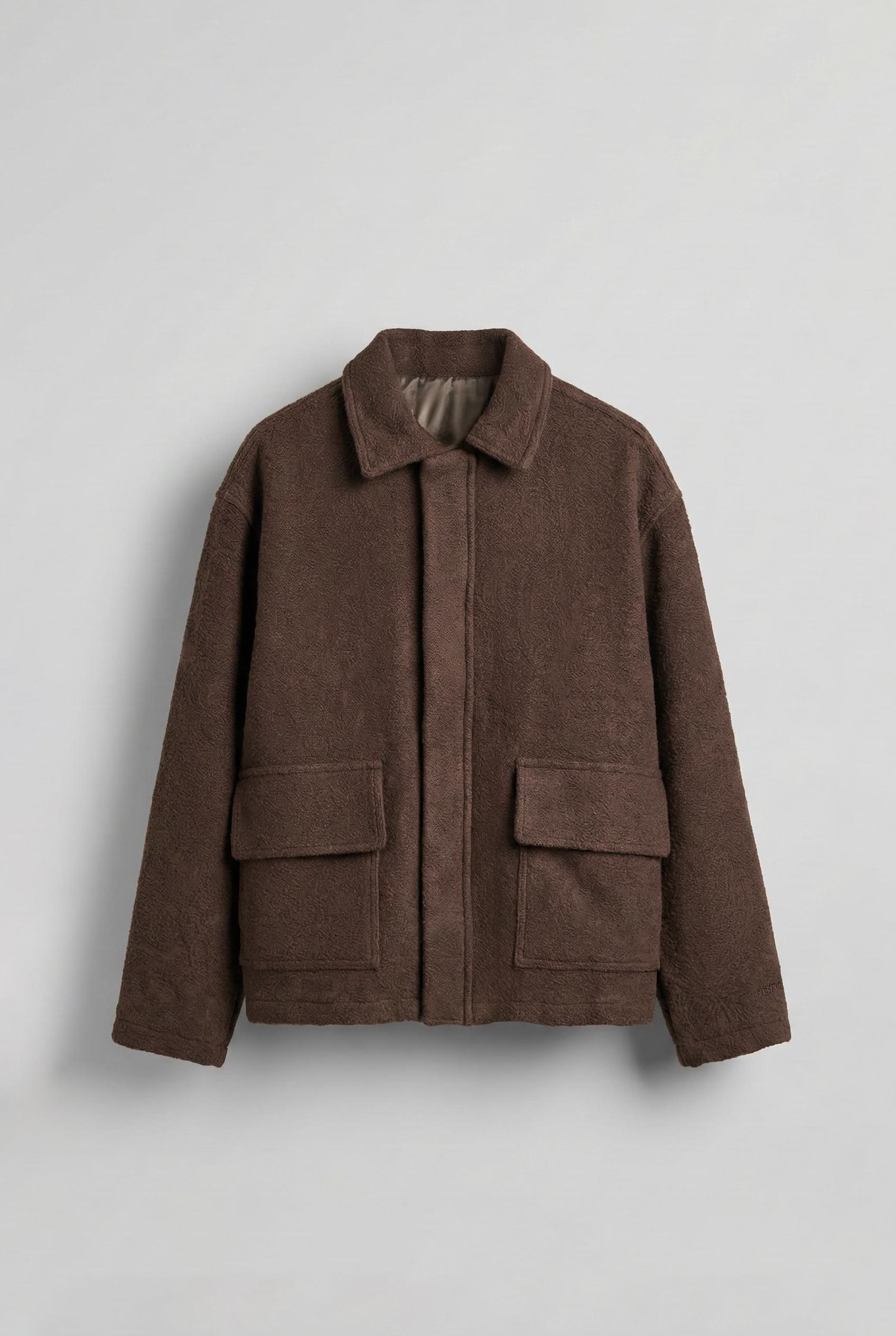 Erkek Boxy Fit Rahat Kesim Desenli Ceket Kahverengi