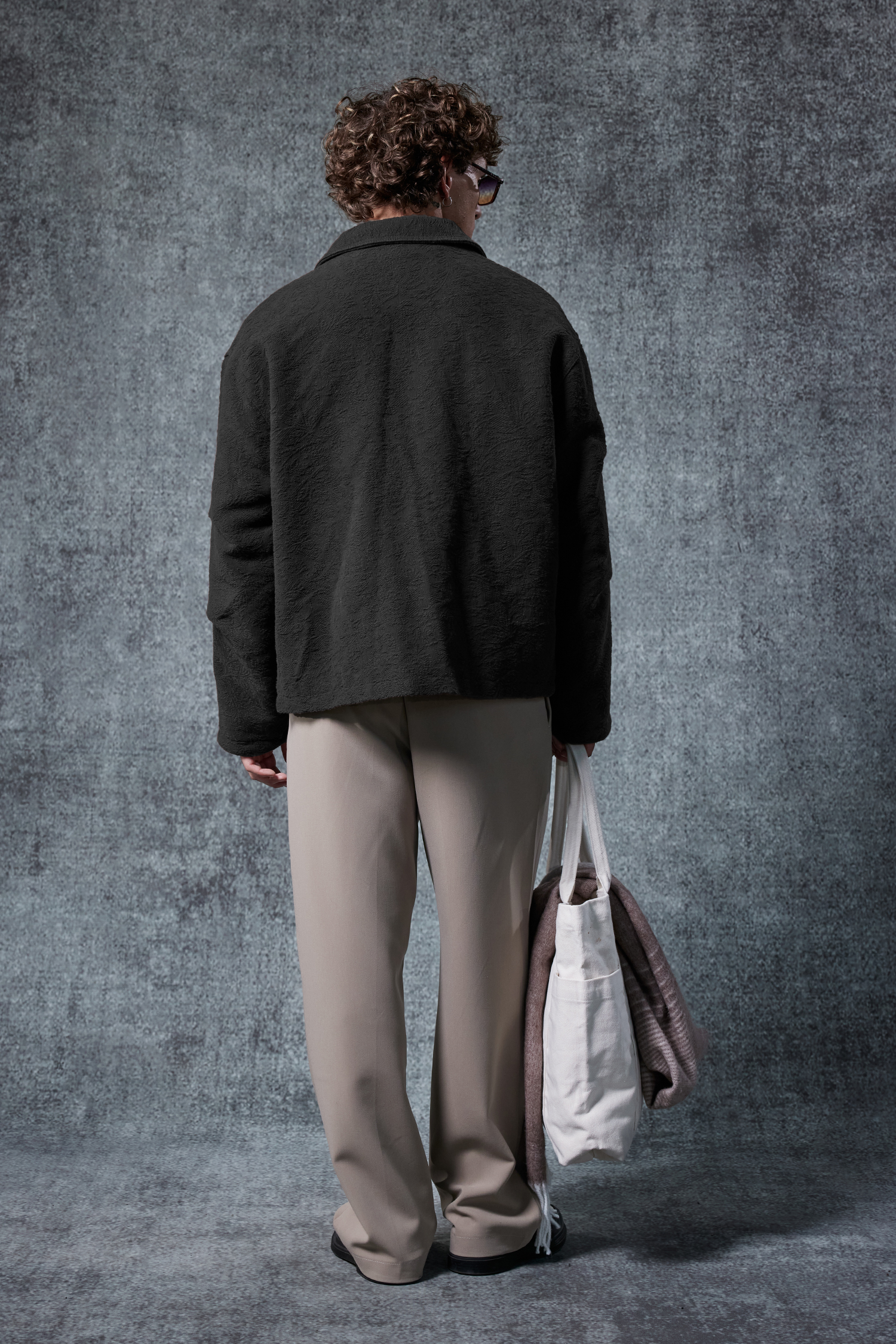 Erkek Boxy Fit Rahat Kesim Desenli Ceket Siyah