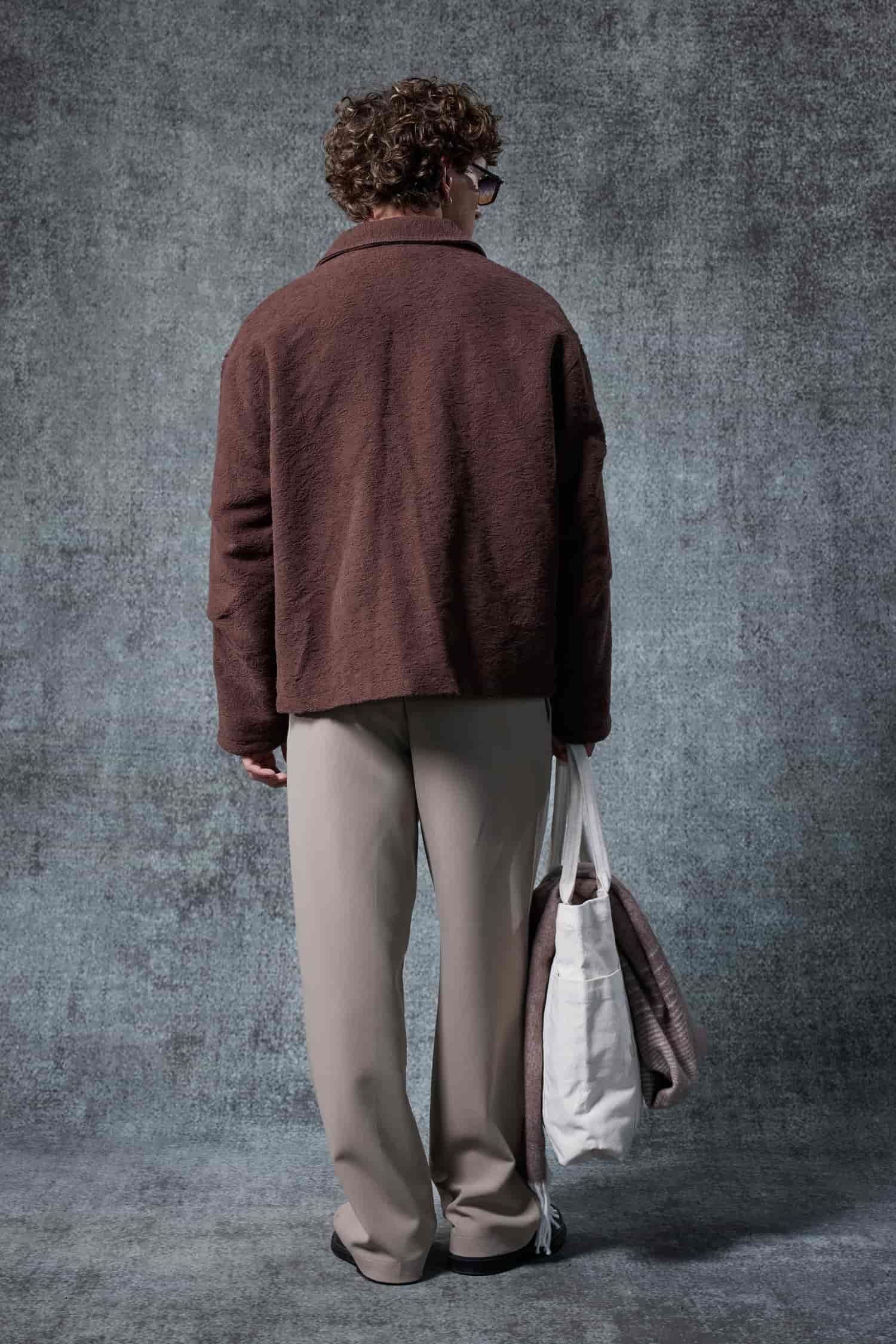 Erkek Boxy Fit Rahat Kesim Desenli Ceket Kahverengi