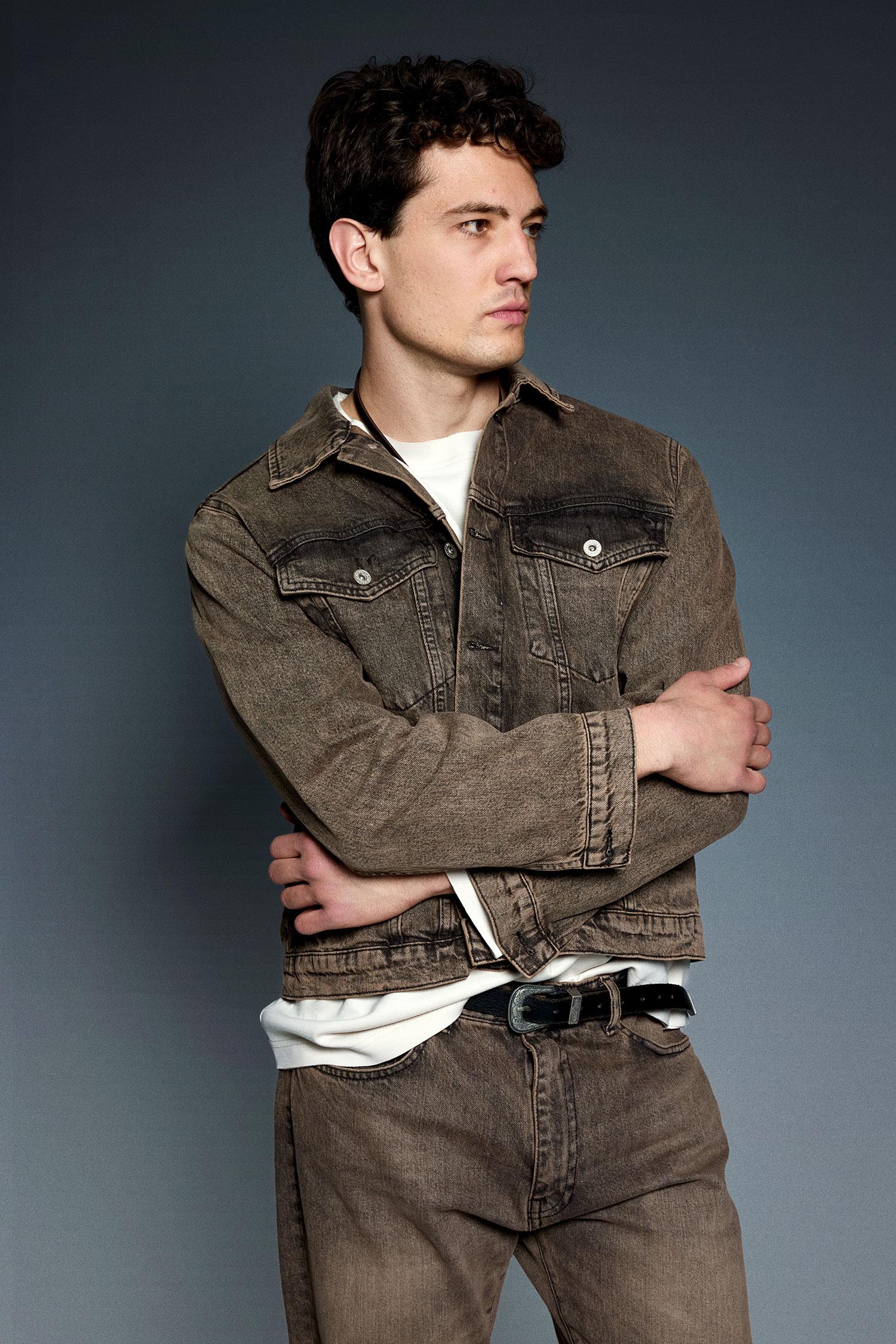 Erkek Boxy Fit Yıkamalı Denim Ceket Kahverengi