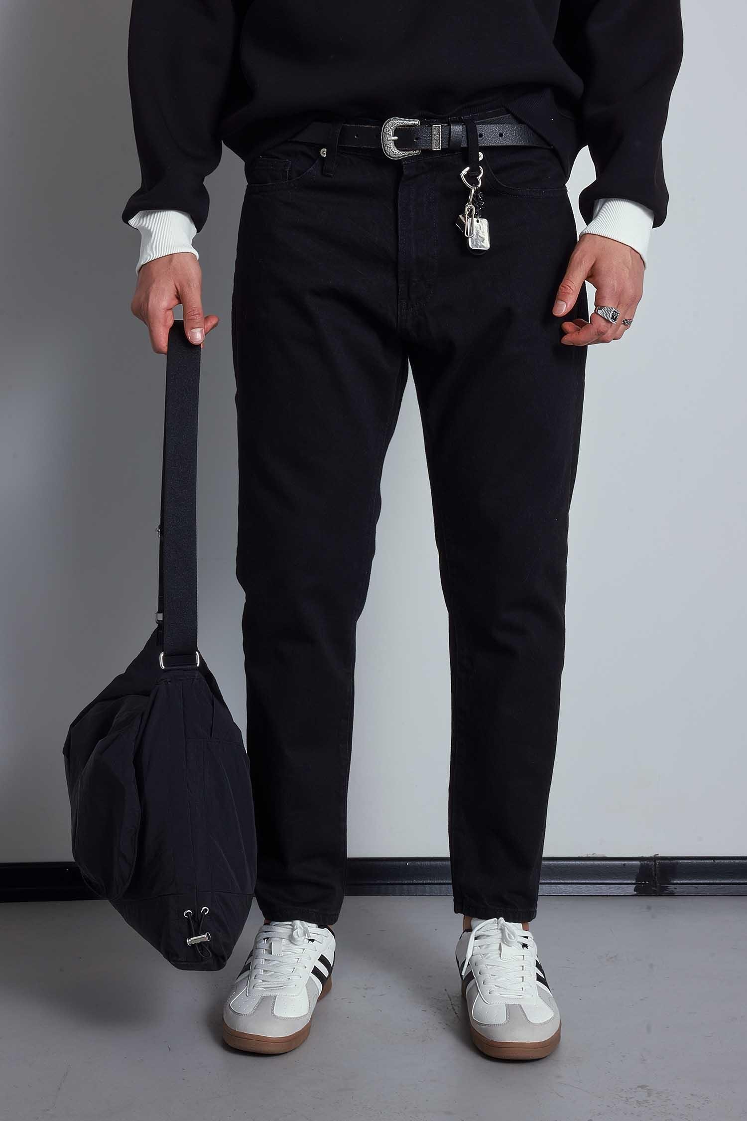 Erkek Boyfriend %100 Pamuk Jean Pantolon Siyah