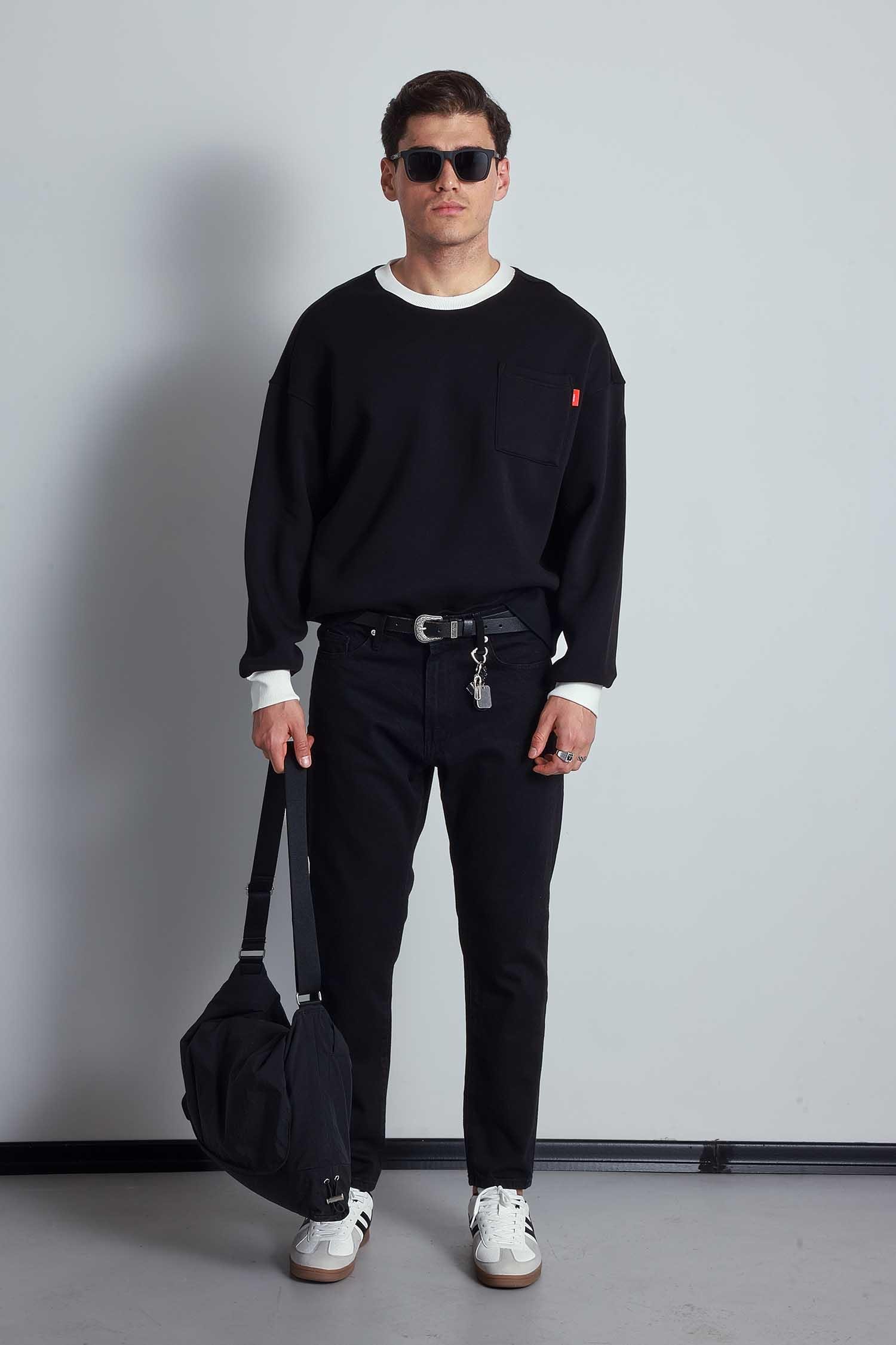 Erkek Boyfriend %100 Pamuk Jean Pantolon Siyah