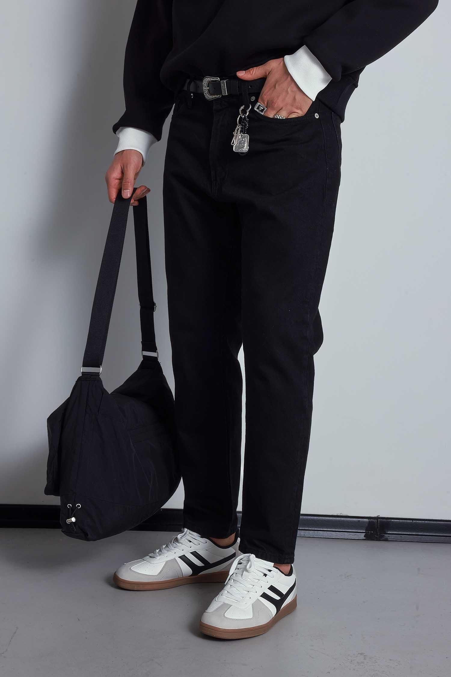 Erkek Boyfriend %100 Pamuk Jean Pantolon Siyah