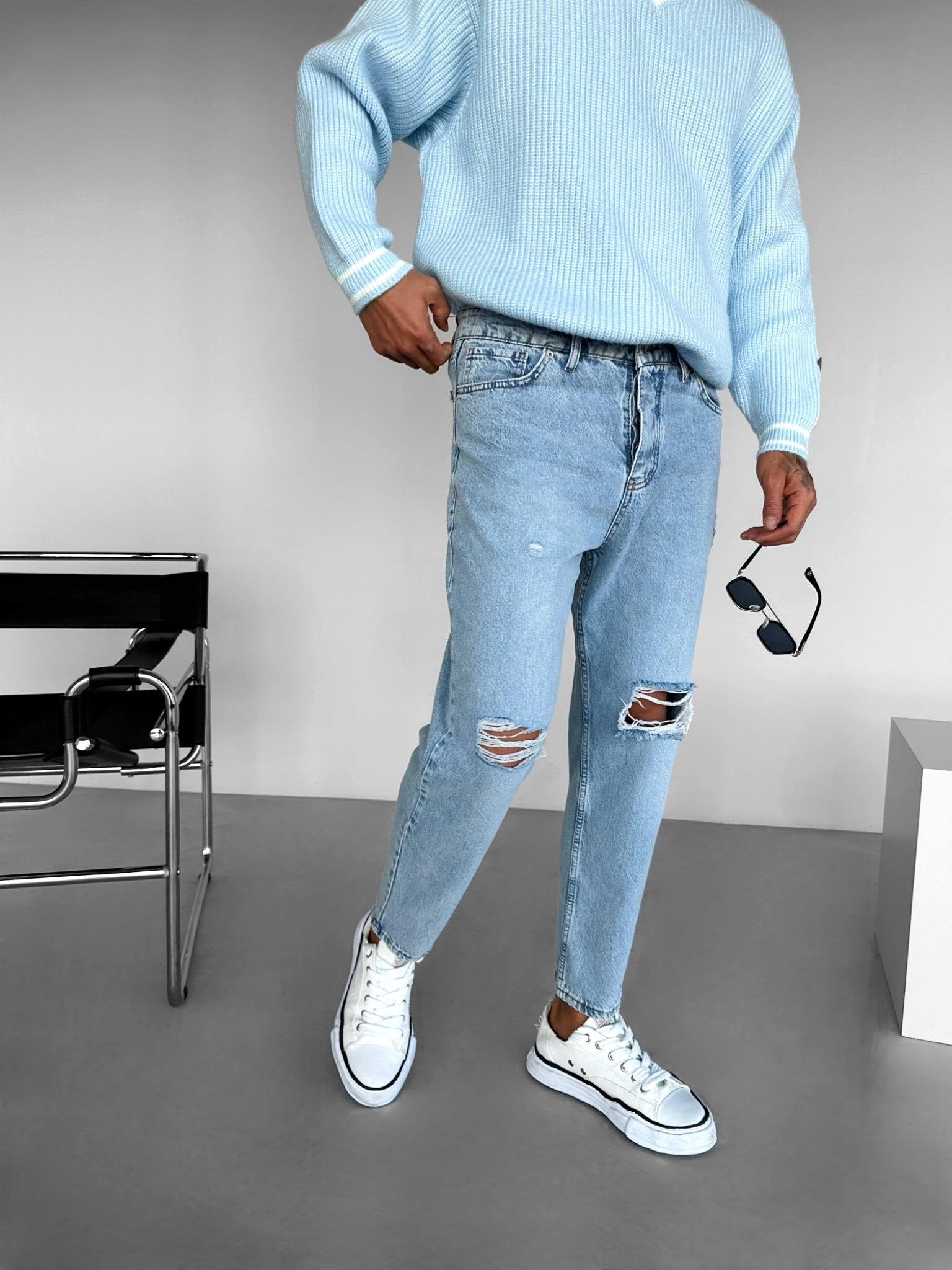 Erkek Boyfriend Fit Distressed Jean Mavi