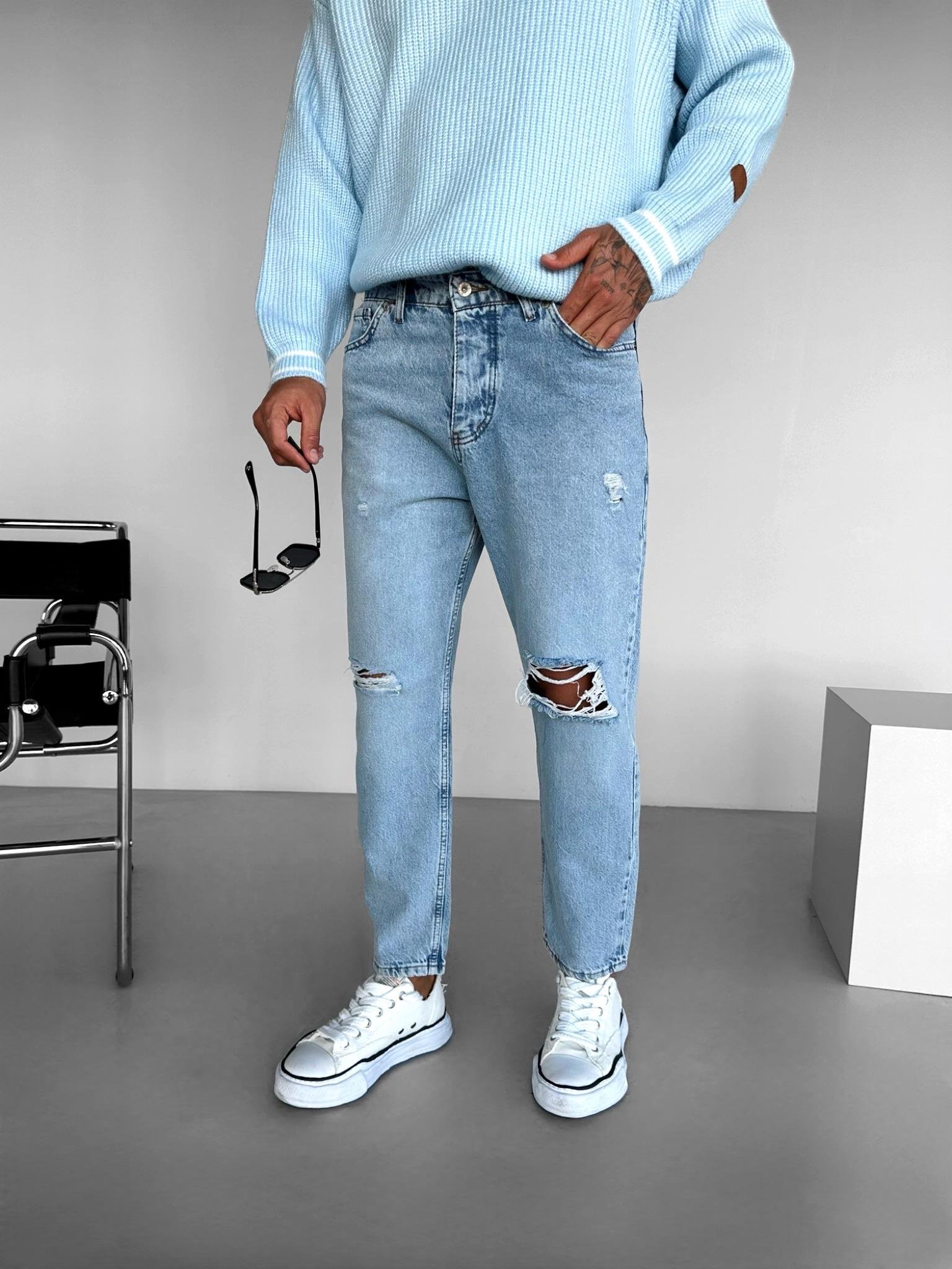 Erkek Boyfriend Fit Distressed Jean Mavi