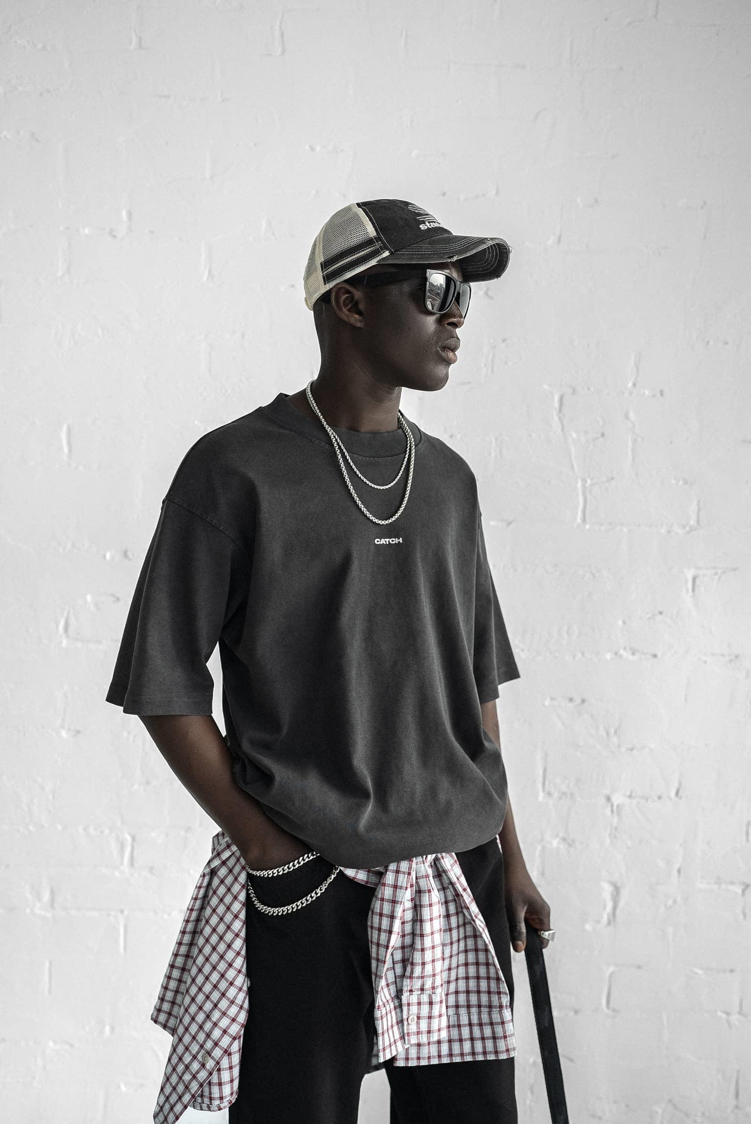 Erkek Catch Minimal Baskılı Oversize T-Shirt Siyah