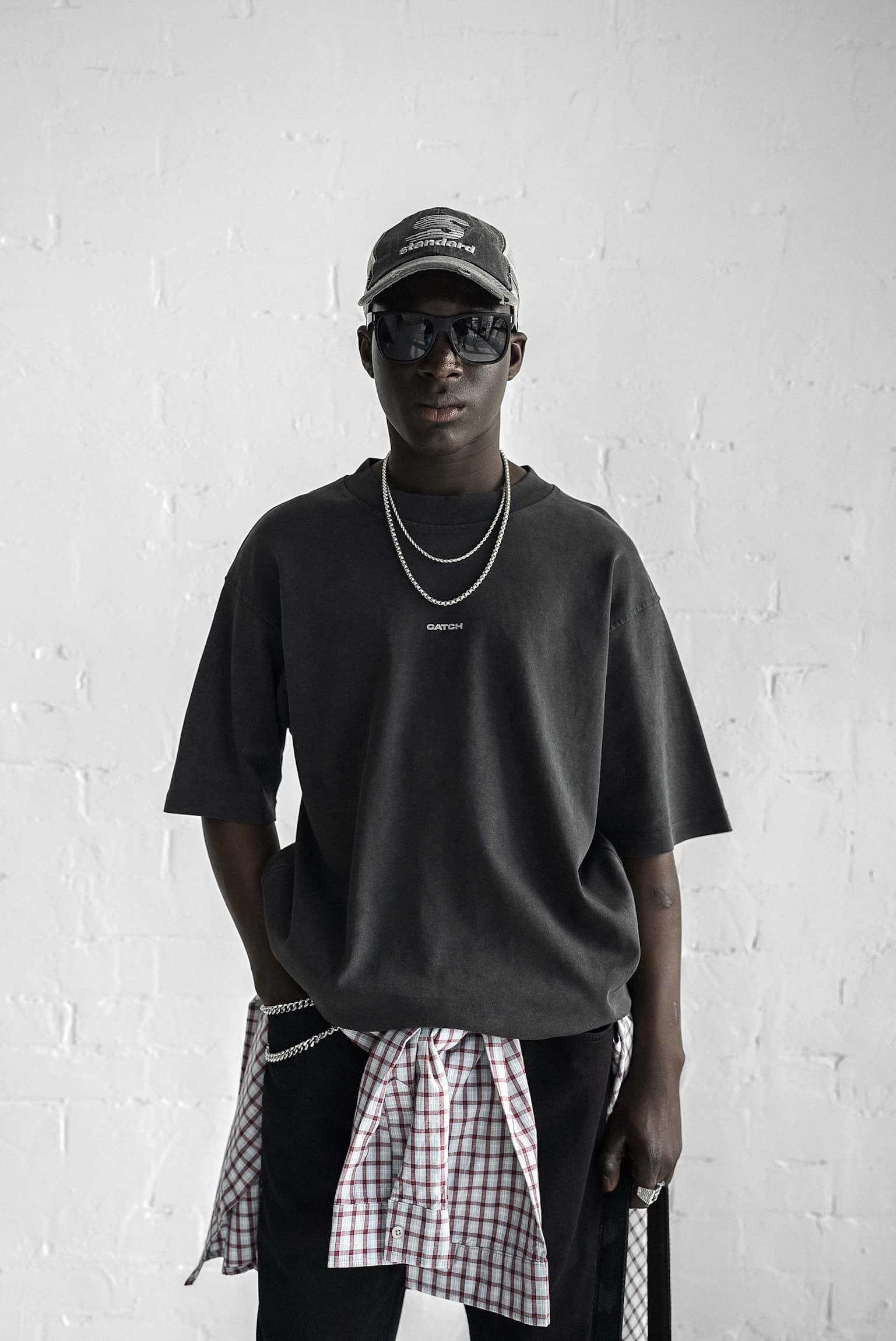 Erkek Catch Minimal Baskılı Oversize T-Shirt Siyah